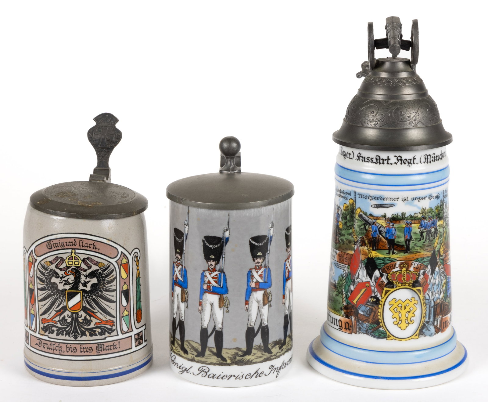 ASSORTED REGIMENTAL CERAMIC STEINS, LOT OF THREE (1 of 4)