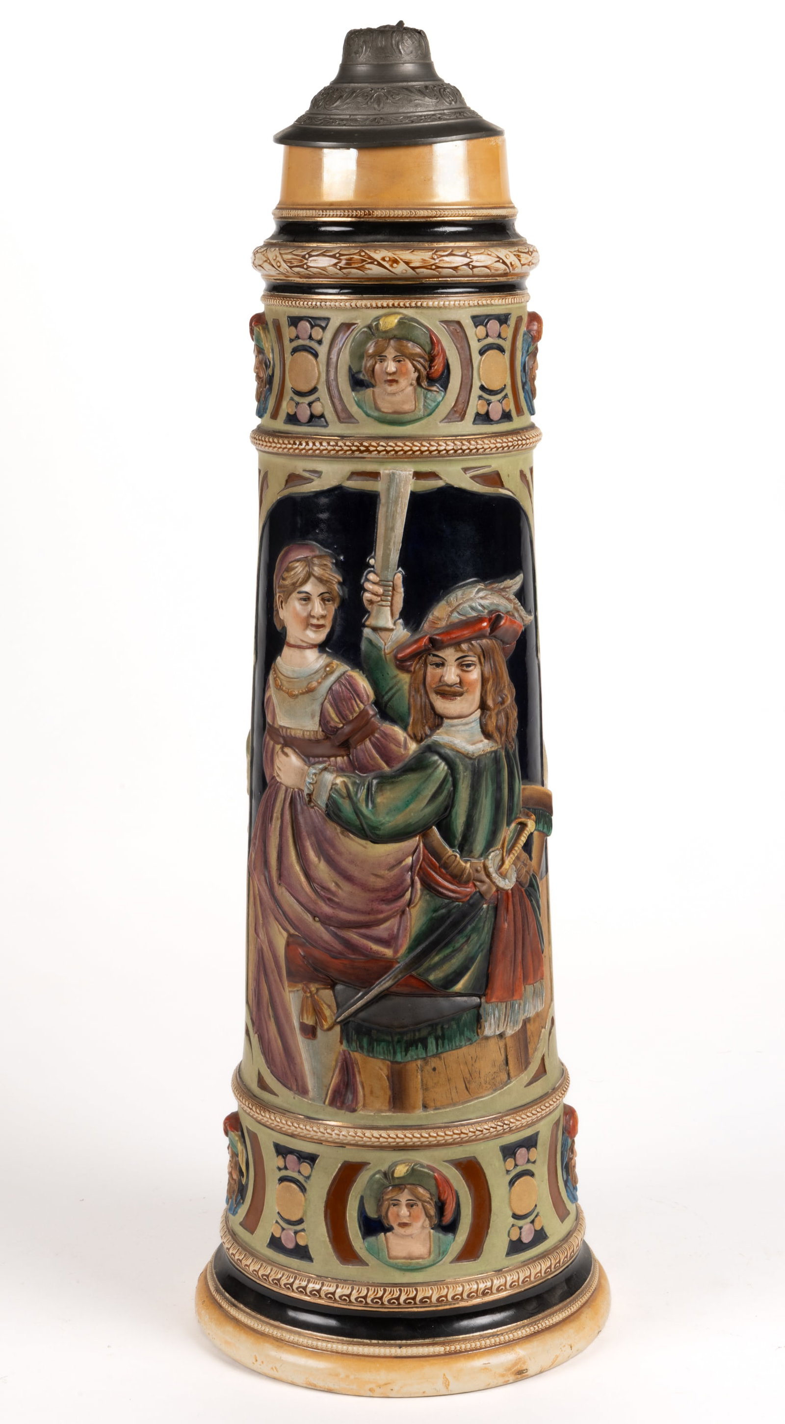GERMAN J.W. REMY MONUMENTAL RELIEF-DECORATED STONEWARE STEIN (1 of 6)