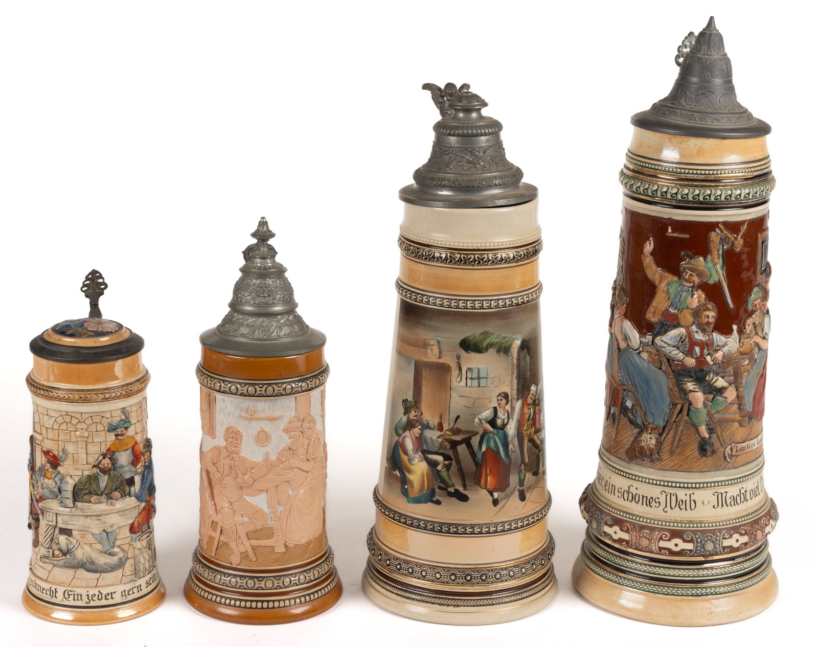 GERMAN CERAMIC STEINS, LOT OF FOUR (1 of 4)