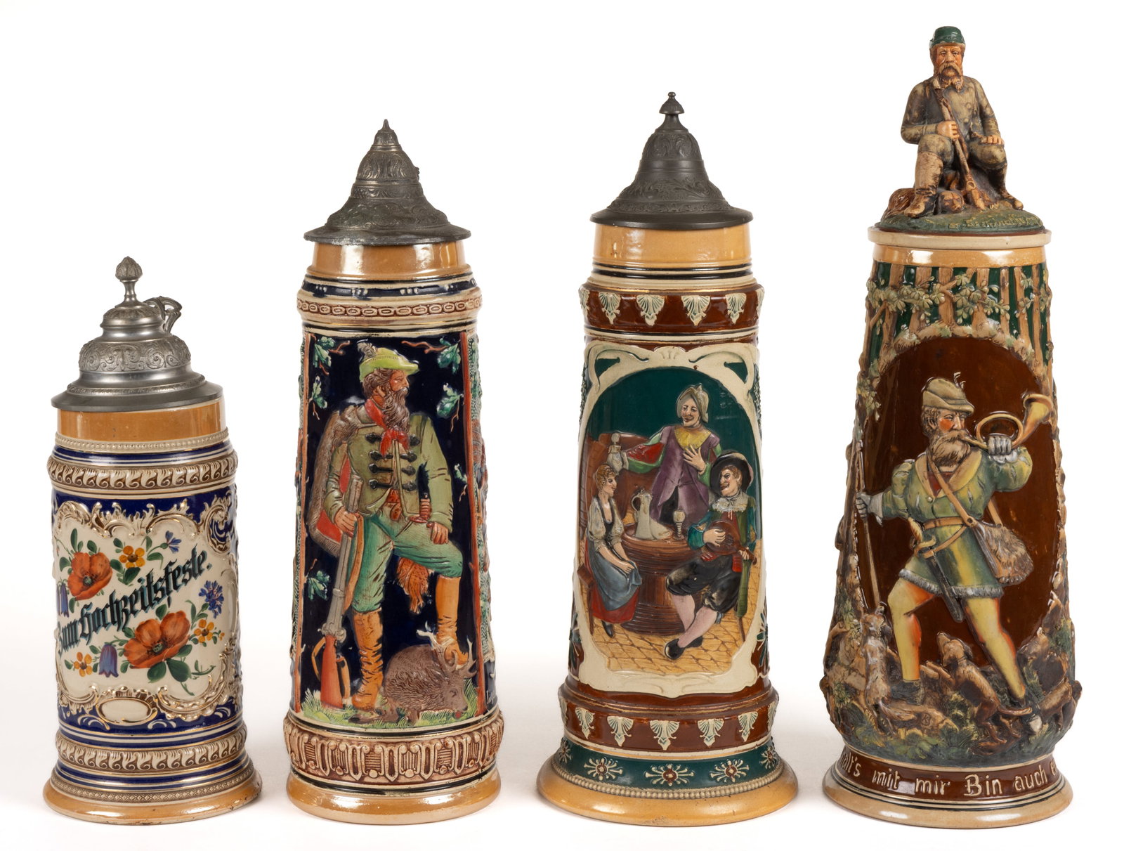 GERMAN CERAMIC STEINS, LOT OF FOUR (1 of 4)