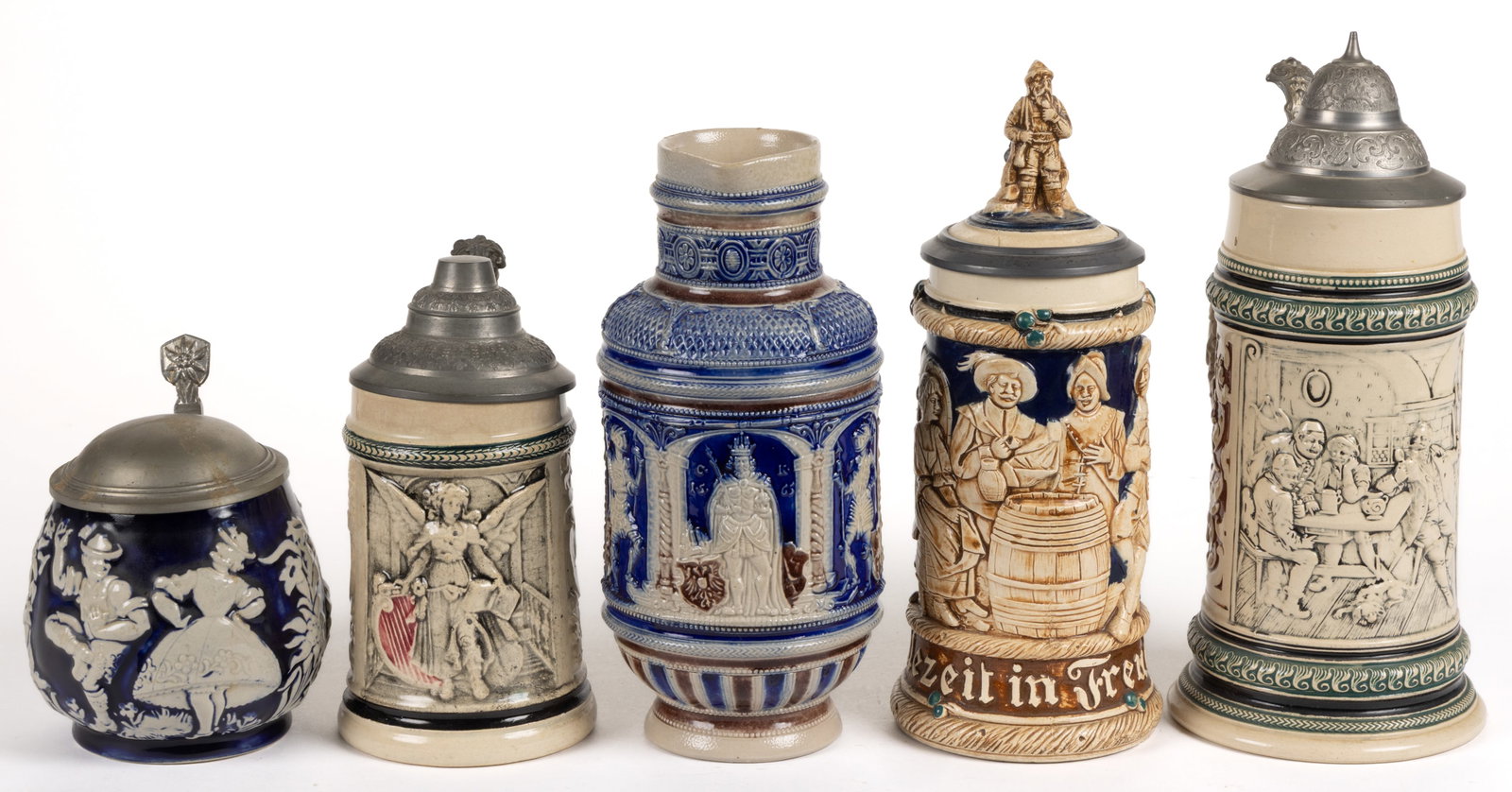 GERMAN CERAMIC STEINS, LOT OF FIVE (1 of 3)