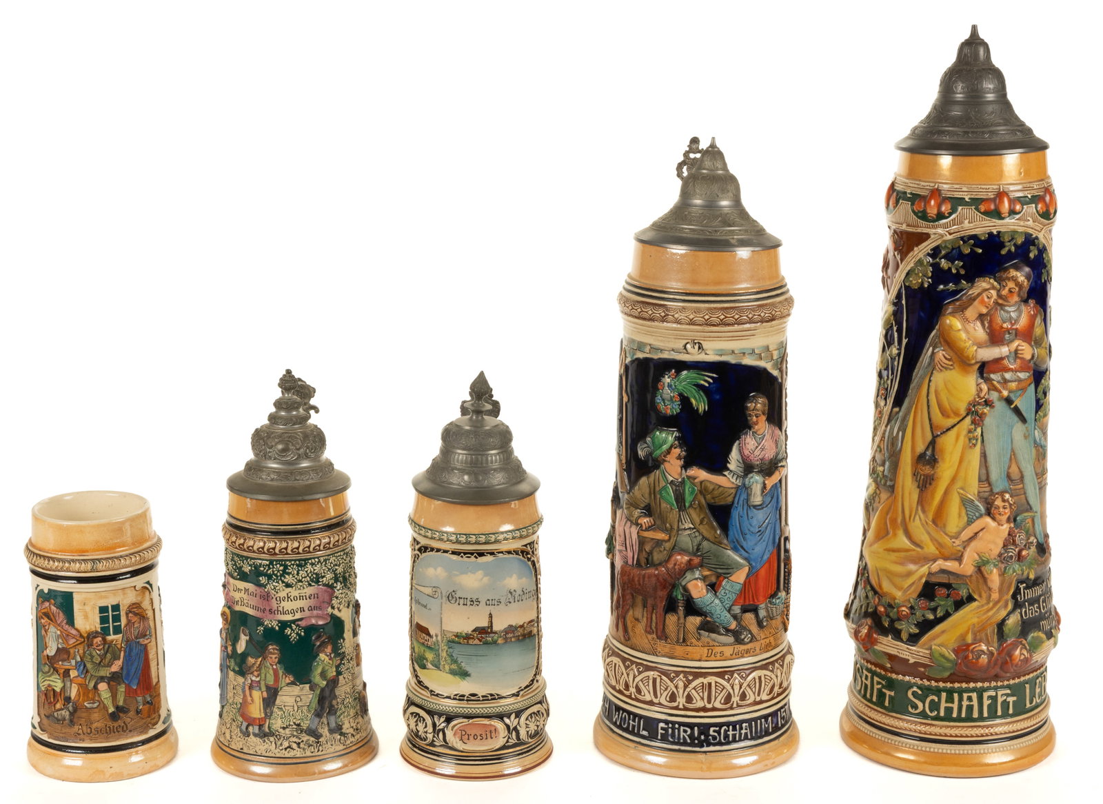 GERMAN CERAMIC STEINS, LOT OF FIVE (1 of 3)