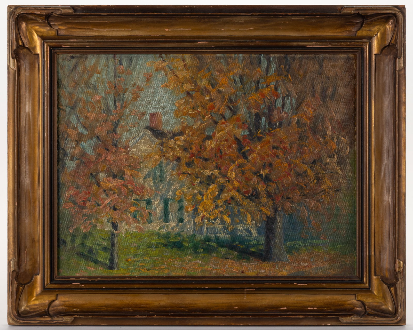 AMERICAN SCHOOL (20TH CENTURY) AUTUMN LANDSCAPE WITH HOUSE (1 of 3)