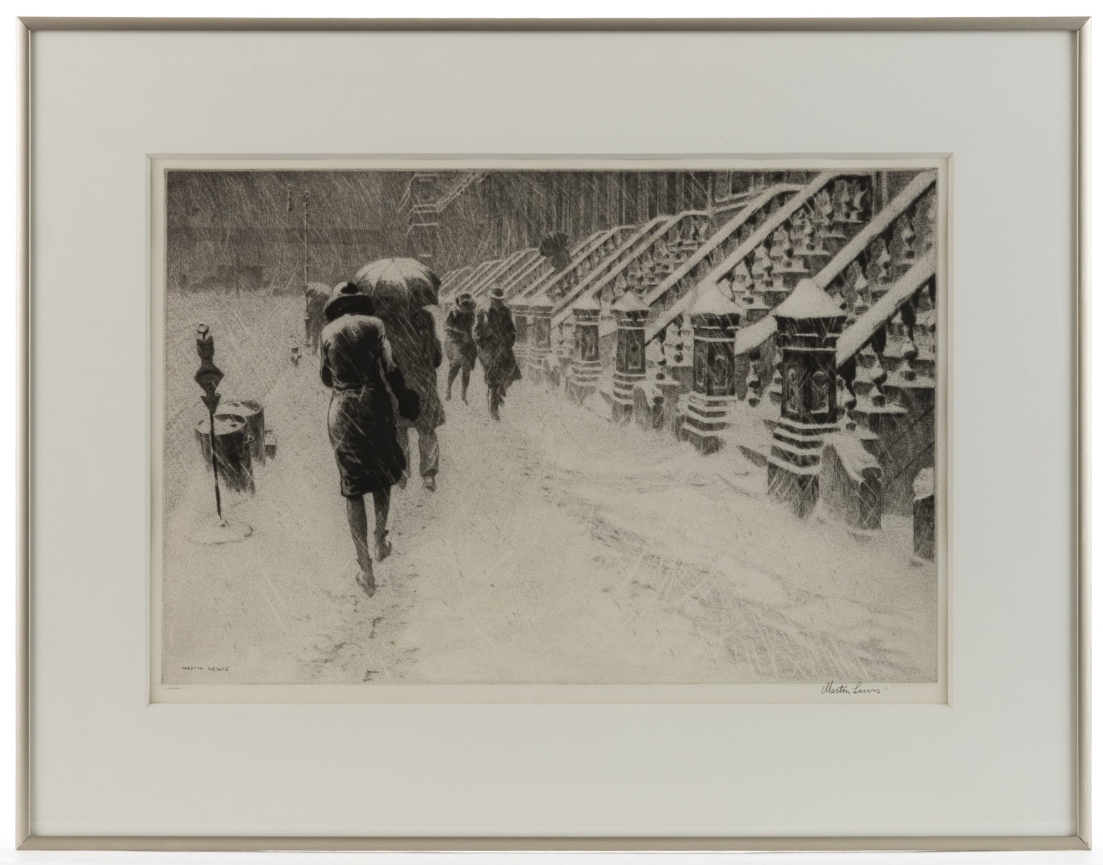 MARTIN LEWIS (AUSTRALIAN-AMERICAN, 1881-1962) "STOOPS IN SNOW" (1 of 3)