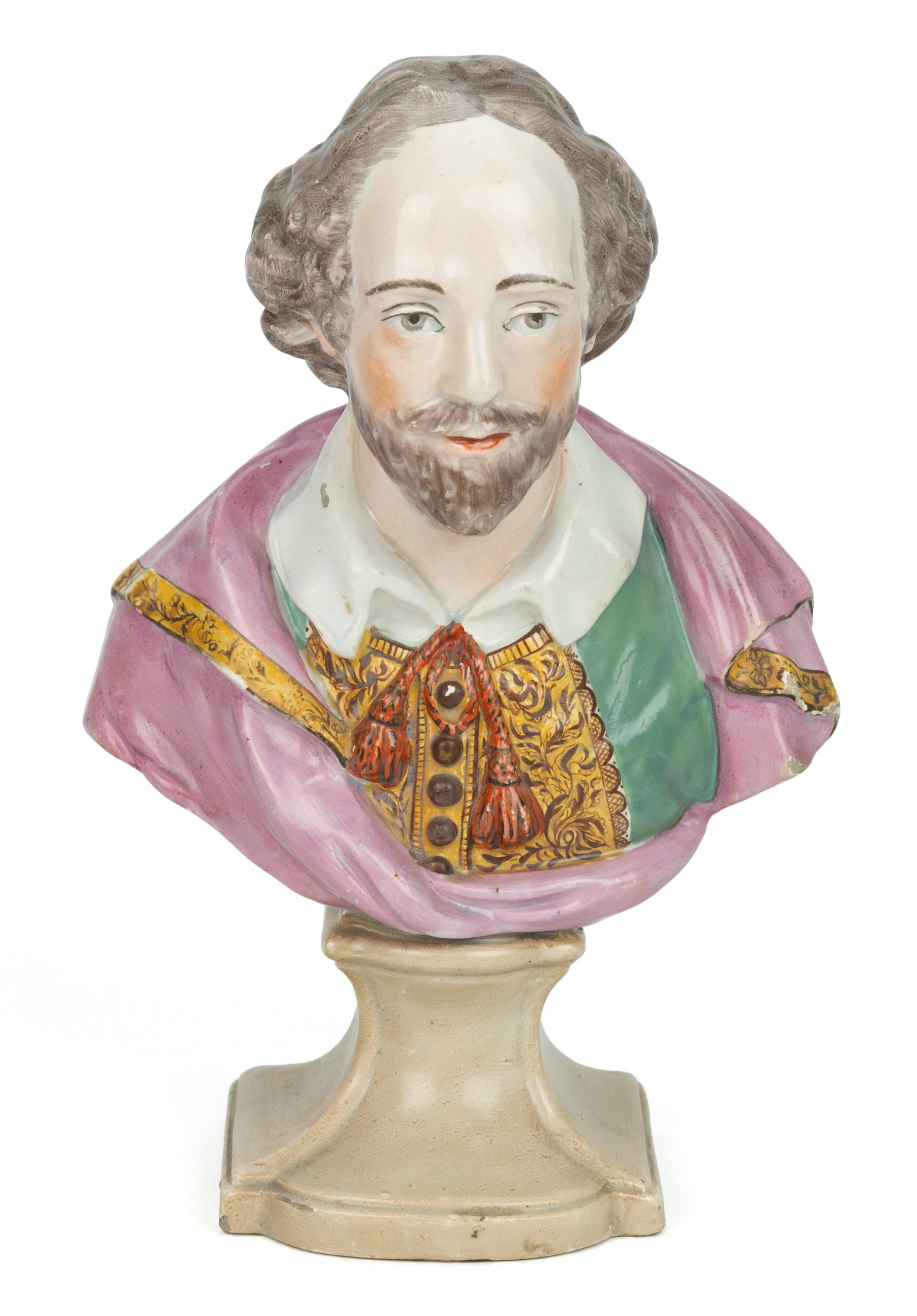 ENGLISH STAFFORDSHIRE PEARLWARE HAND-PAINTED CERAMIC SHAKESPEARE BUST (1 of 4)