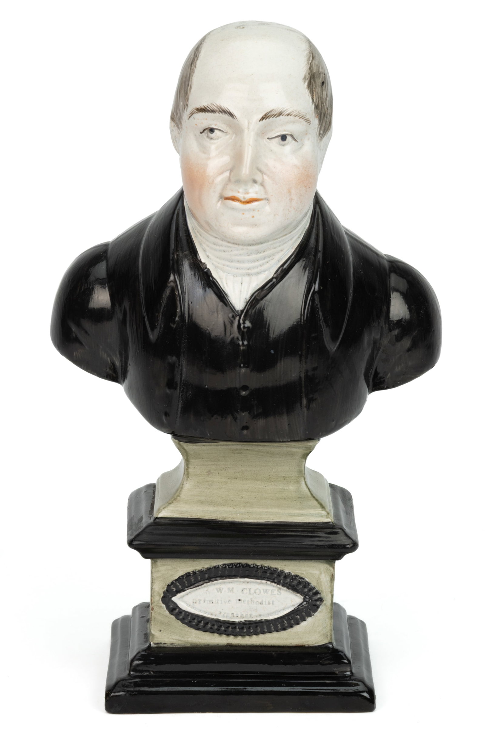 ENGLISH STAFFORDSHIRE PEARLWARE HAND-PAINTED CERAMIC PREACHER CLOWES BUST (1 of 4)