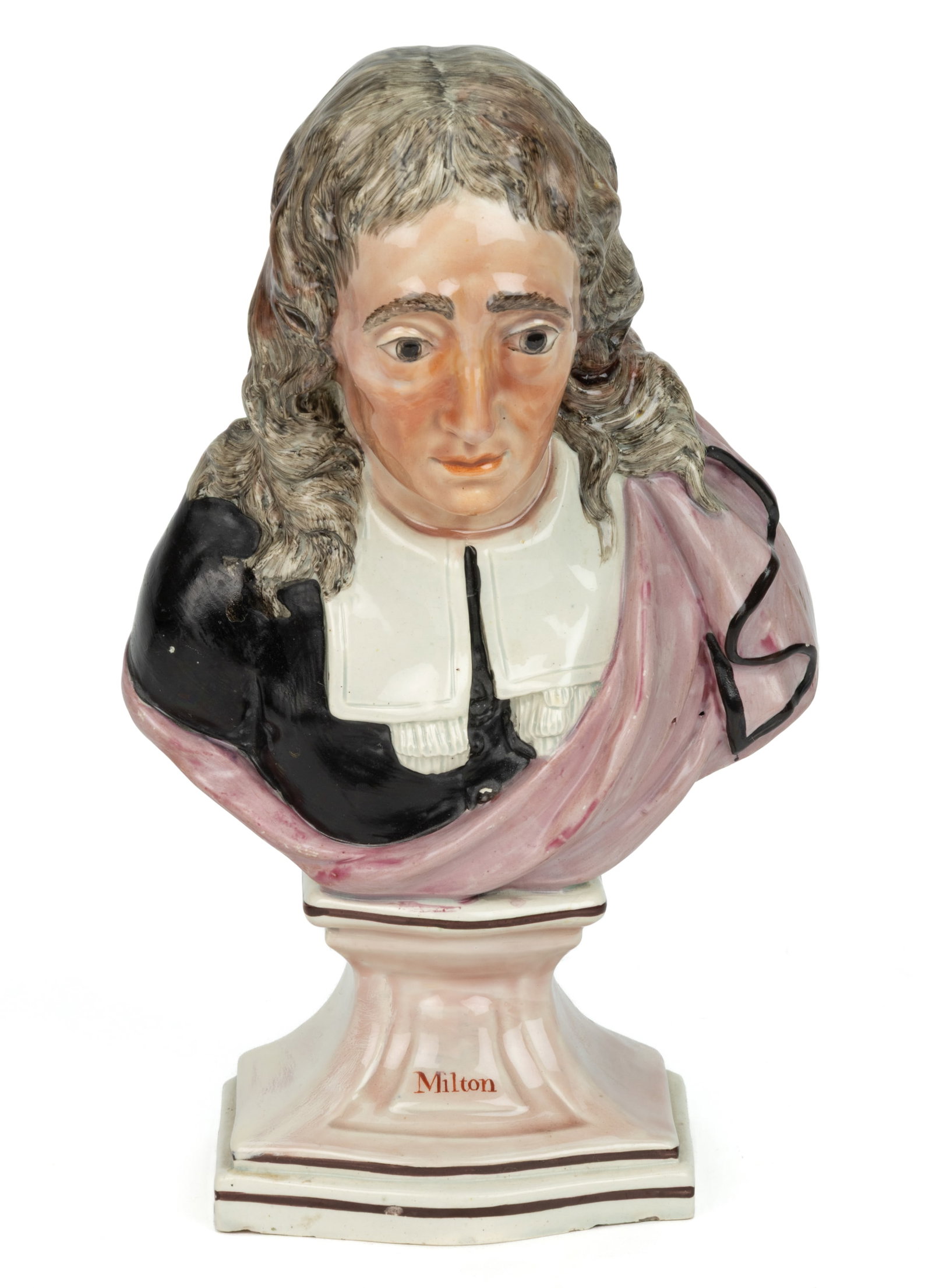 ENGLISH STAFFORDSHIRE PEARLWARE HAND-PAINTED CERAMIC MILTON BUST (1 of 4)