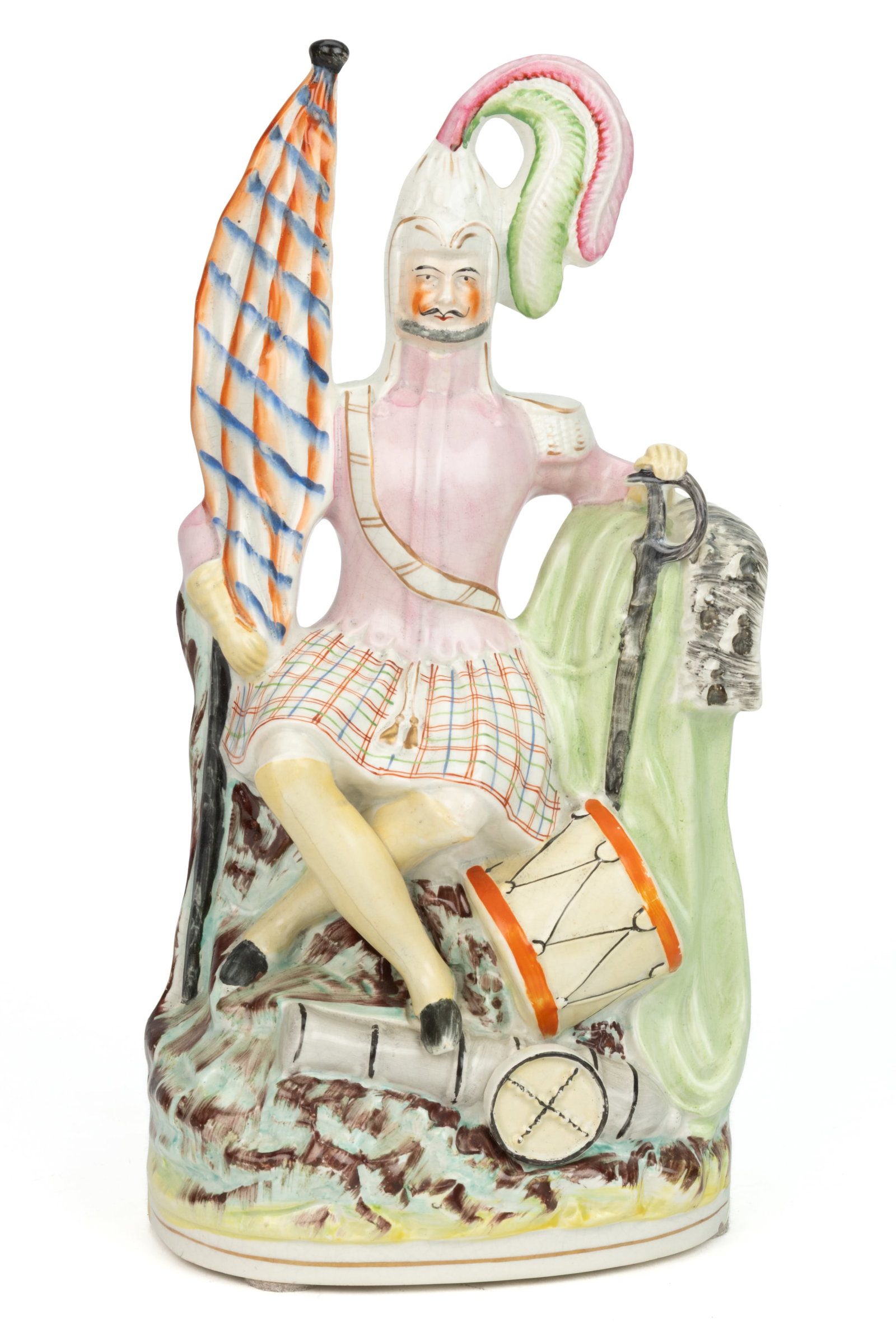 ENGLISH STAFFORDSHIRE HAND-PAINTED CERAMIC LARGE SCOTTISH SOLDIER FIGURE (1 of 4)