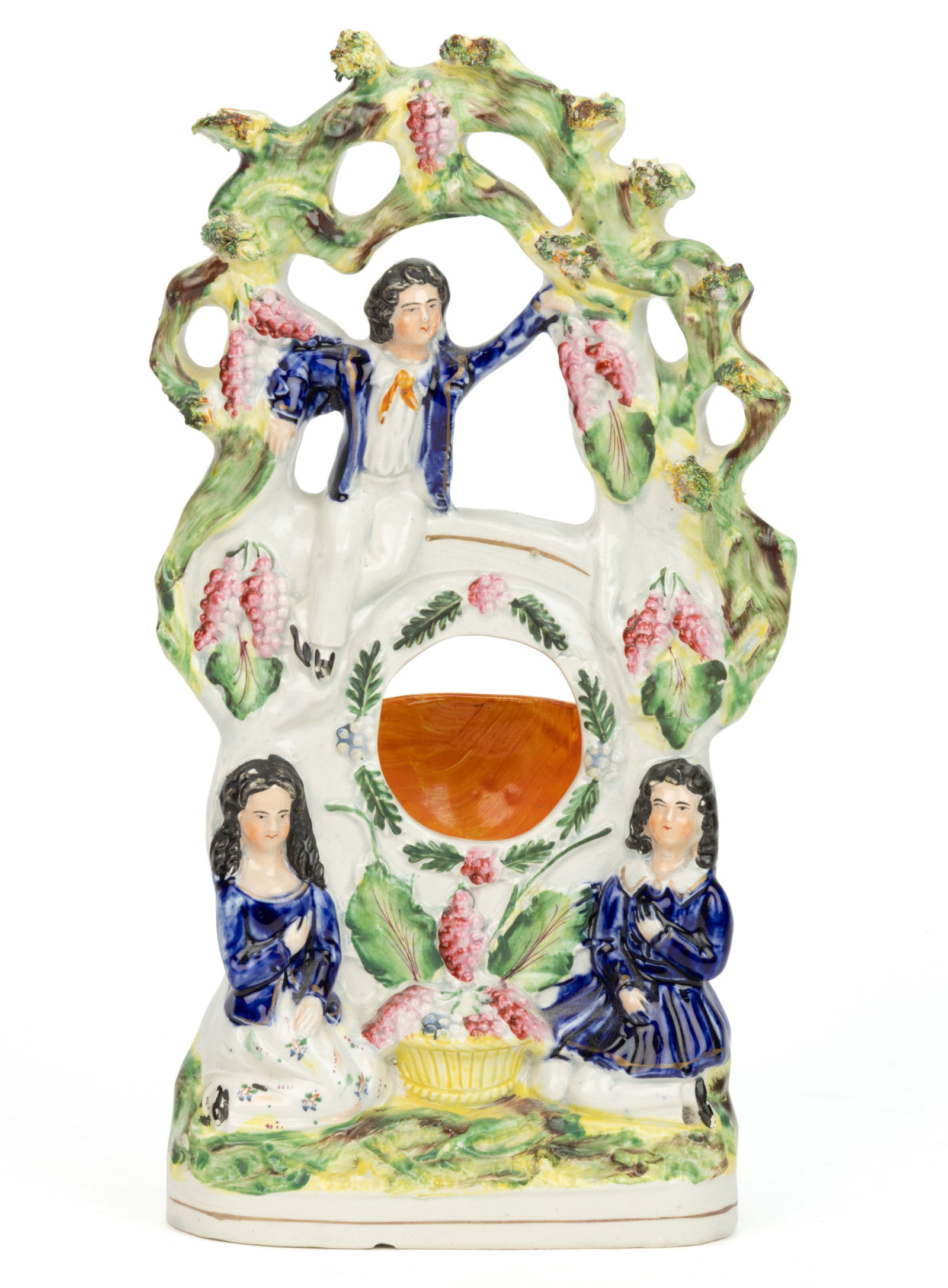ENGLISH STAFFORDSHIRE HAND-PAINTED CERAMIC HARVESTER MOTIF FIGURAL GROUP WATCH HOLDER STAND (1 of 4)