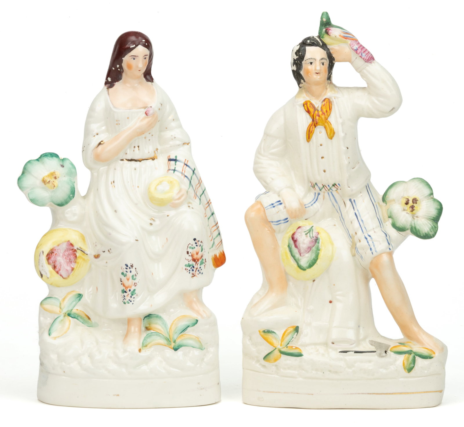 ENGLISH STAFFORDSHIRE HAND-PAINTED CERAMIC PAUL AND VIRGINIA LITERARY FIGURE PAIR (1 of 3)