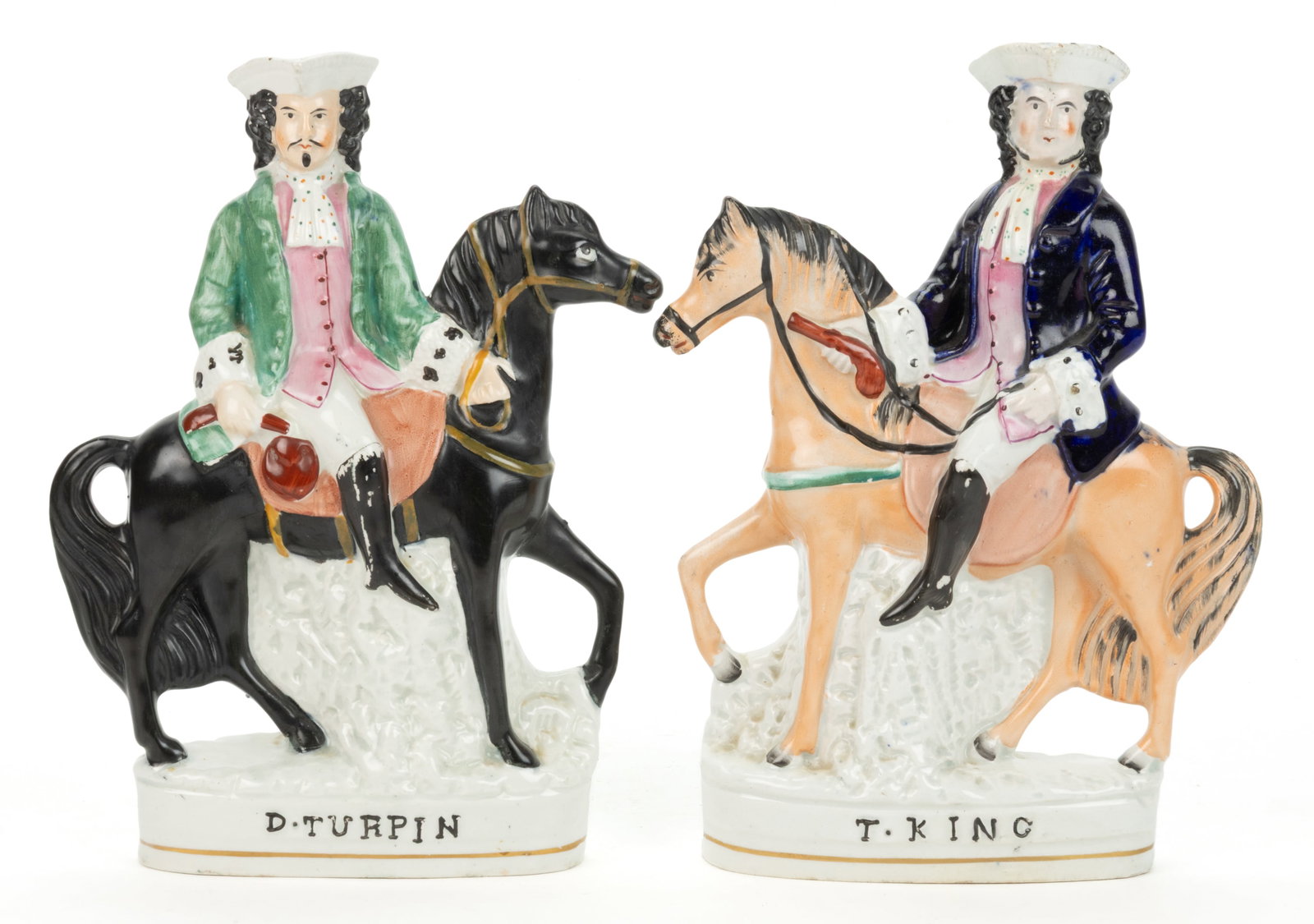 ENGLISH STAFFORDSHIRE HAND-PAINTED CERAMIC HIGHWAYMEN FIGURAL GROUP PAIR (1 of 3)