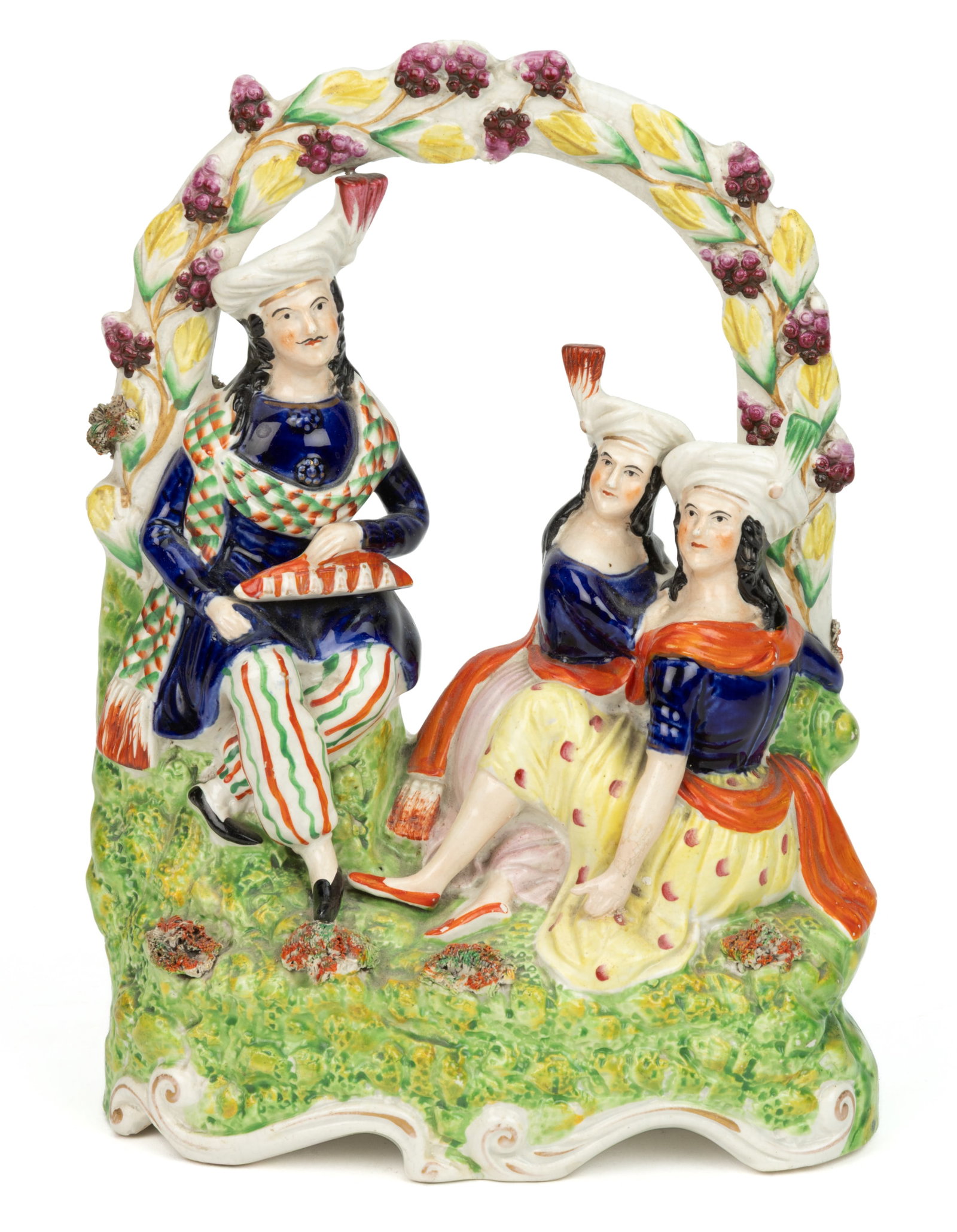 ENGLISH STAFFORDSHIRE HAND-PAINTED CERAMIC FIGURAL GROUP (1 of 4)
