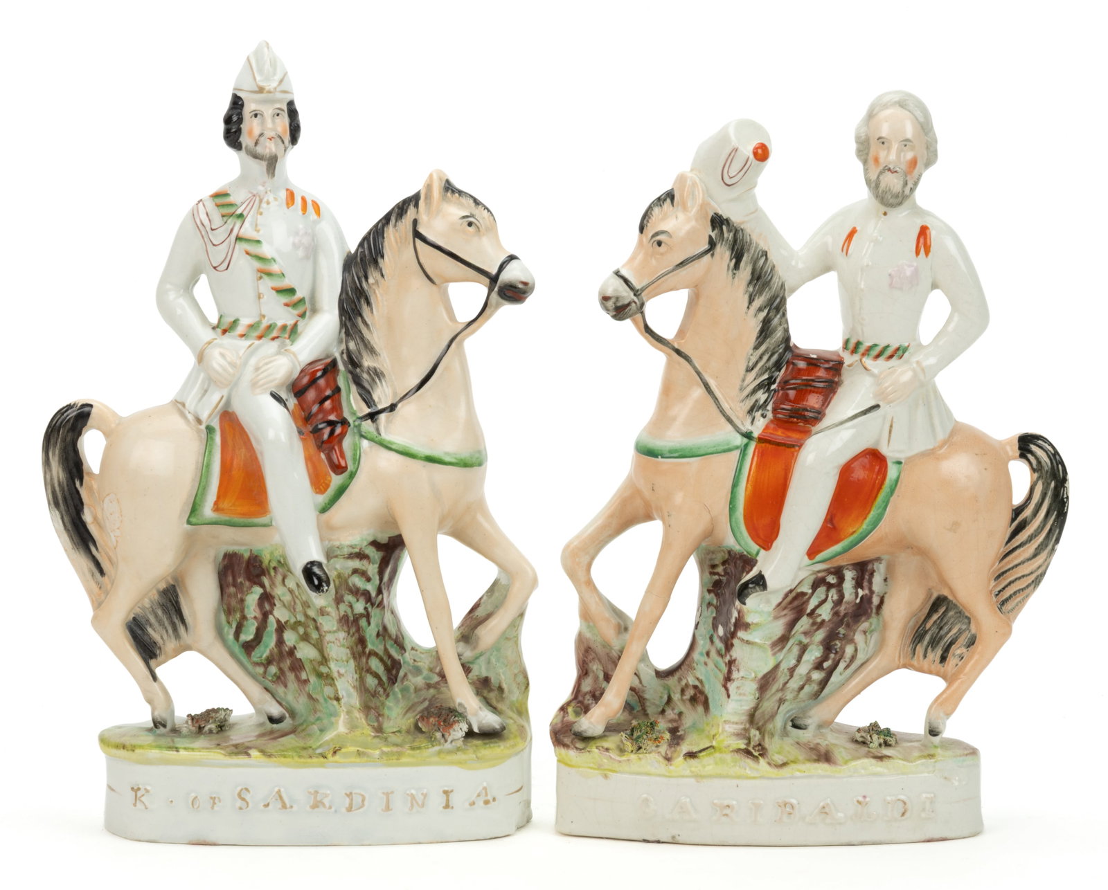 ENGLISH STAFFORDSHIRE HAND-PAINTED CERAMIC MILITARY FIGURAL GROUP PAIR (1 of 3)