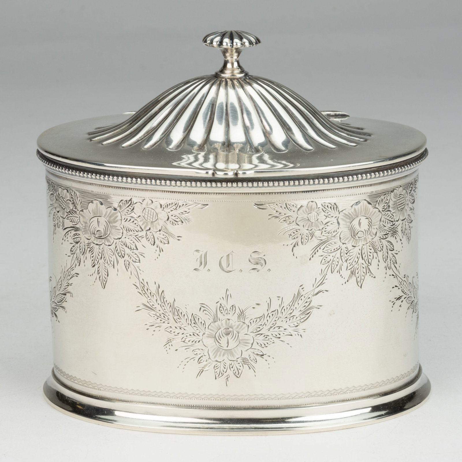 BIGELOW BROS. & KENNARD, BOSTON, MASSACHUSETTS COIN SILVER TEA CADDY (1 of 3)