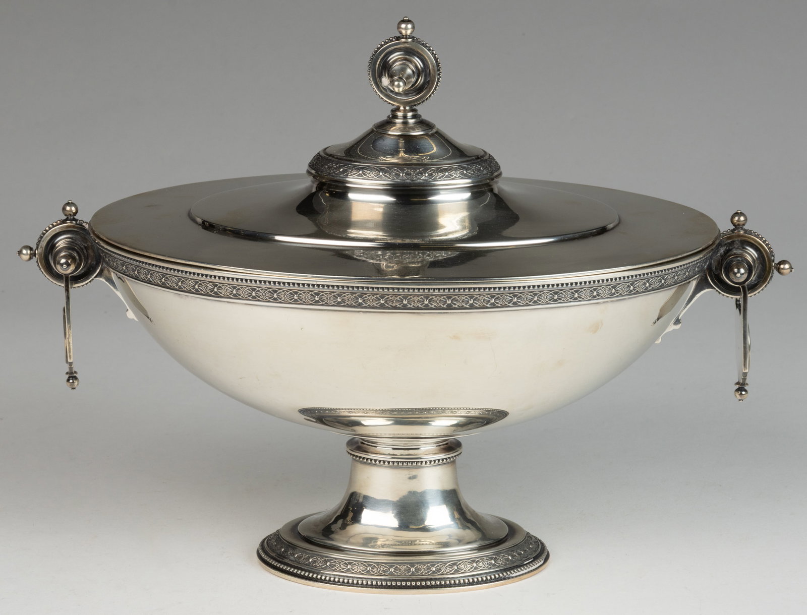 GALE, DOMINICK & HAFF, NEW YORK CITY, NEW YORK AESTHETIC MOVEMENT STERLING SILVER COVERED TUREEN (1 of 3)