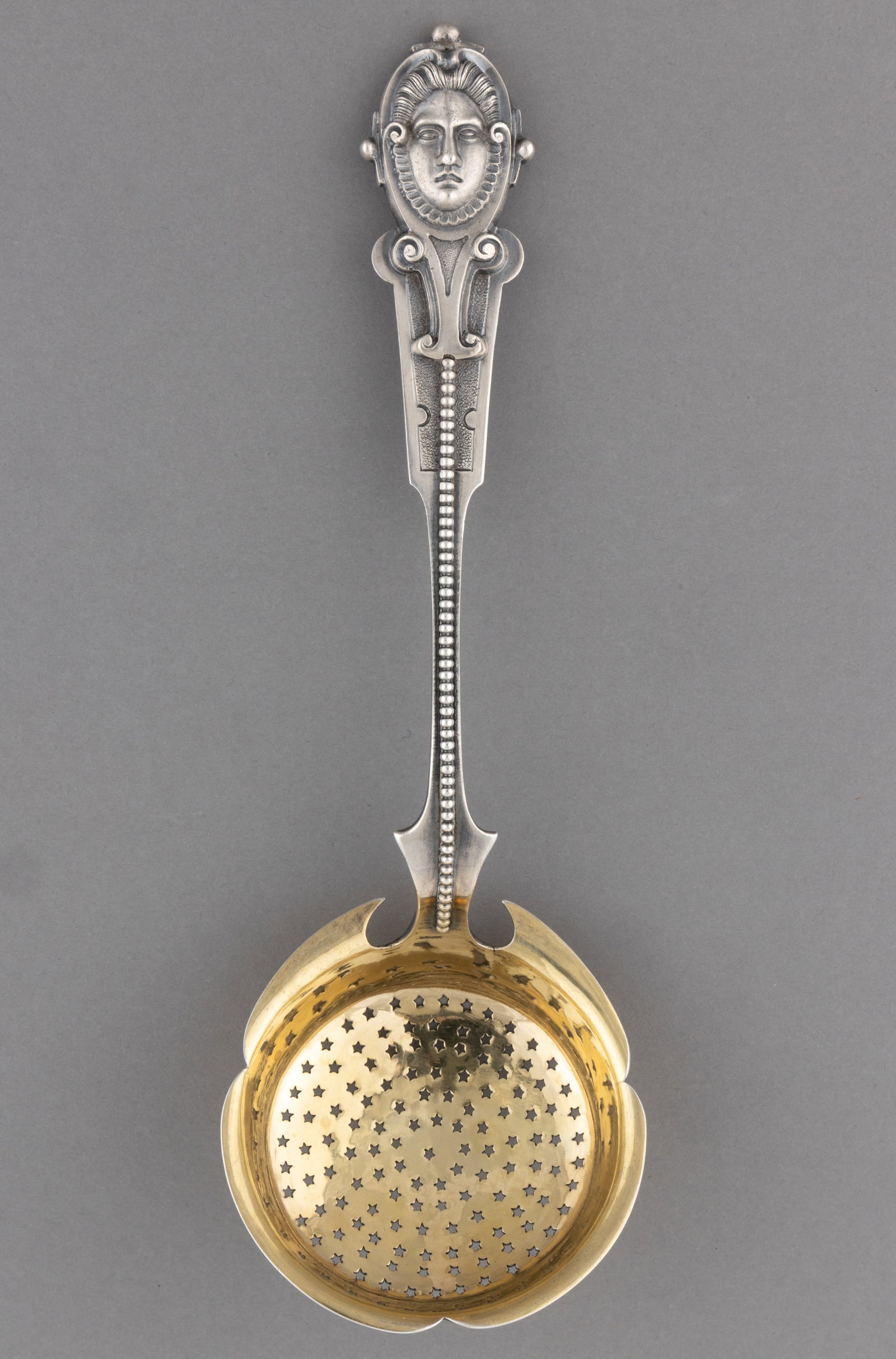 WOOD & HUGHES, NEW YORK CITY, NEW YORK "MEDALLION" COIN SILVER LARGE SUGAR SIFTER (1 of 2)