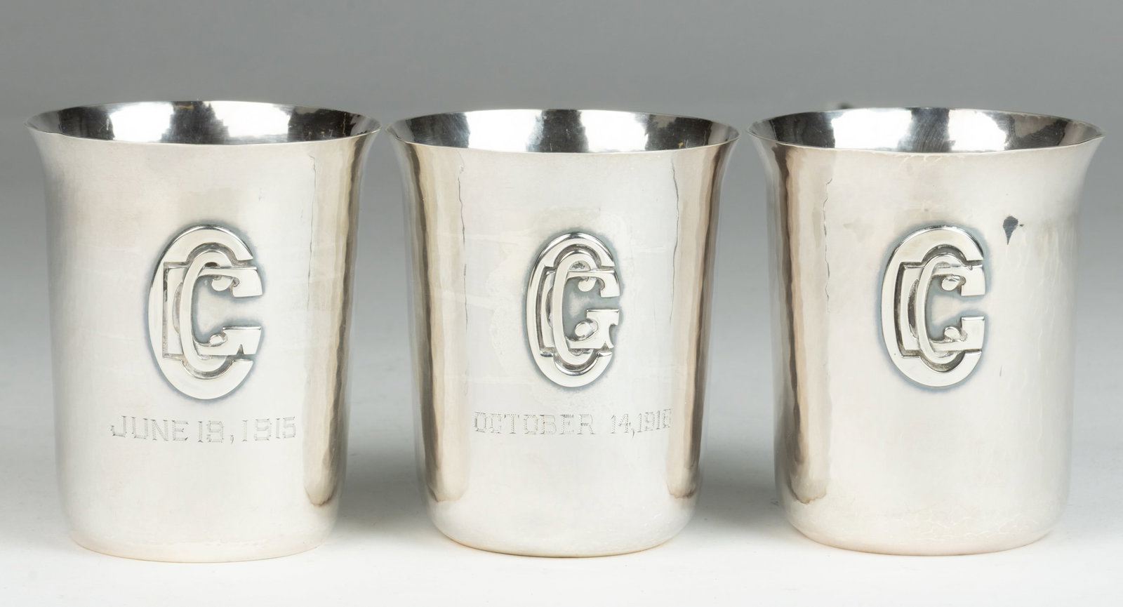 THE KALO SHOP AND THE RANDAHL SHOP ARTS AND CRAFTS STERLING SILVER BEAKERS, ASSEMBLED SET OF THREE (1 of 3)