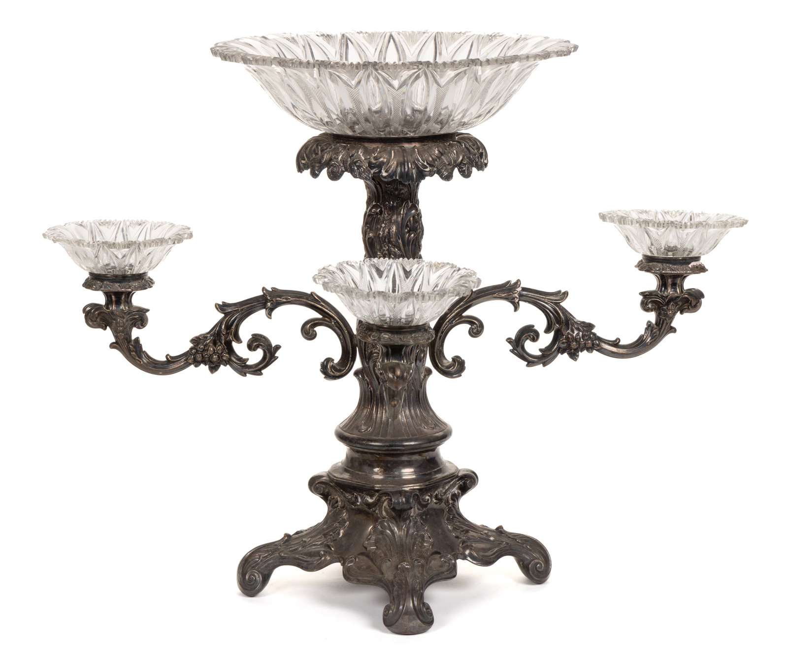 LARGE VICTORIAN SILVER-PLATED AND CUT GLASS CENTERPIECE / EPERGNE (1 of 3)