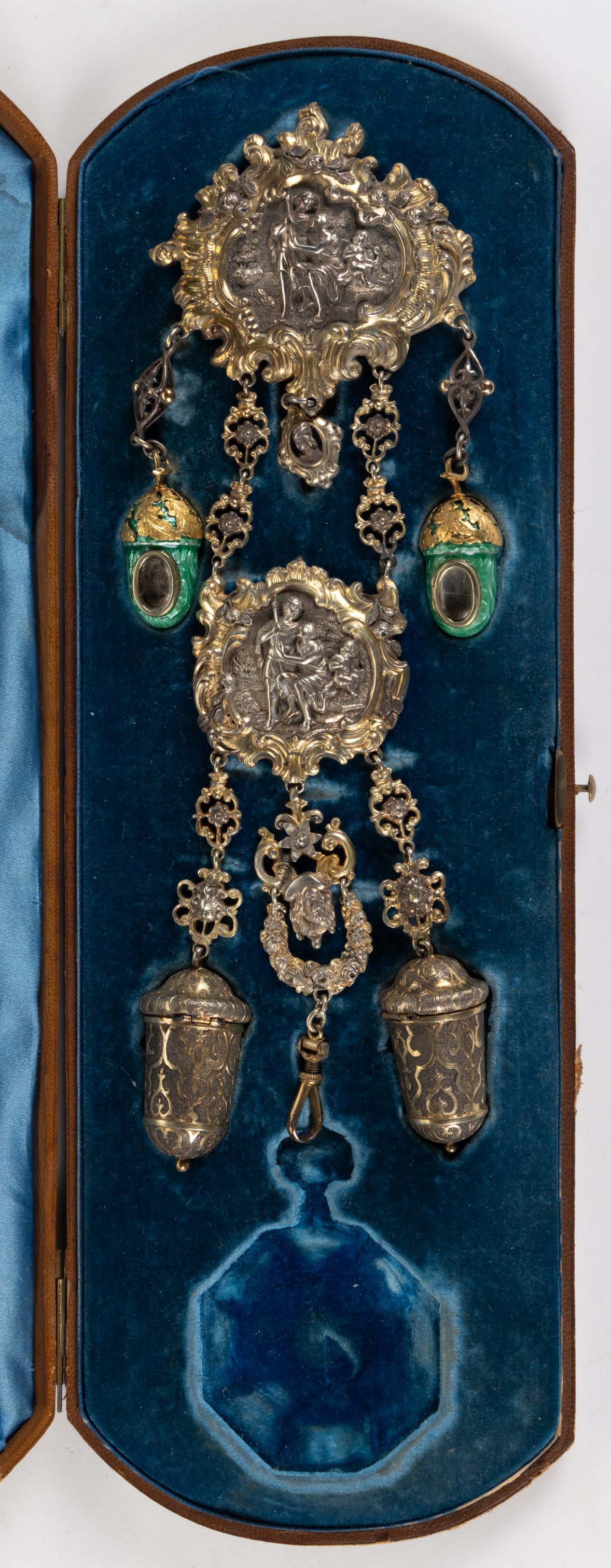 CONTINENTAL / FRENCH SILVER SEWING EQUIPAGE / CHATELAINE WITH APPENDAGES (1 of 6)