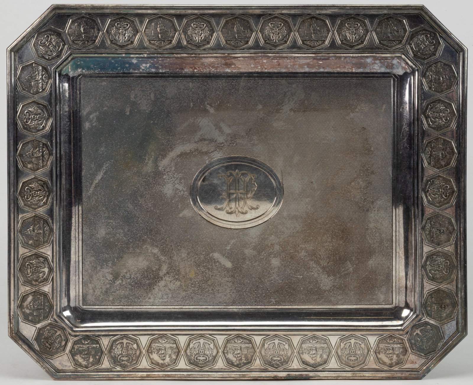 CHRISTOFLE SILVER-PLATED SERVING TRAY WITH NORMANDY JETONS / TOKENS (1 of 4)
