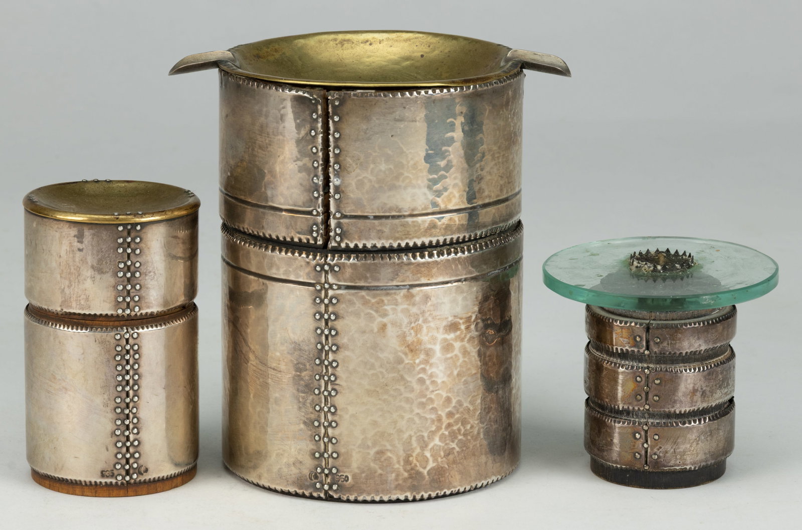 GERMAN ARTS AND CRAFTS 0.935 AND 0.950 SILVER AND OTHER MATERIALS THREE-PIECE SMOKING SET (1 of 2)