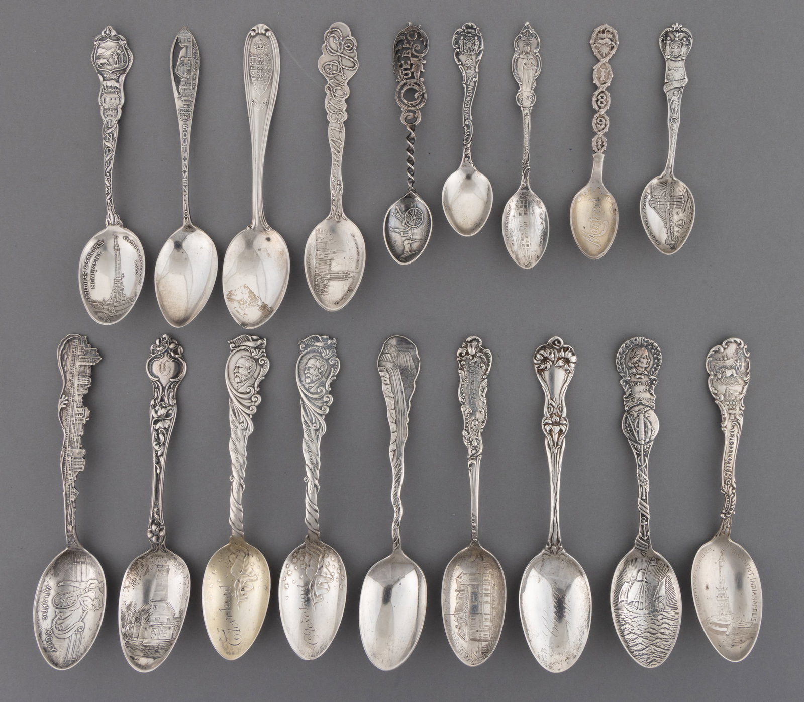 MIDWESTERN STATES AND OTHER STERLING SILVER SOUVENIR SPOONS, LOT OF 18 (1 of 1)