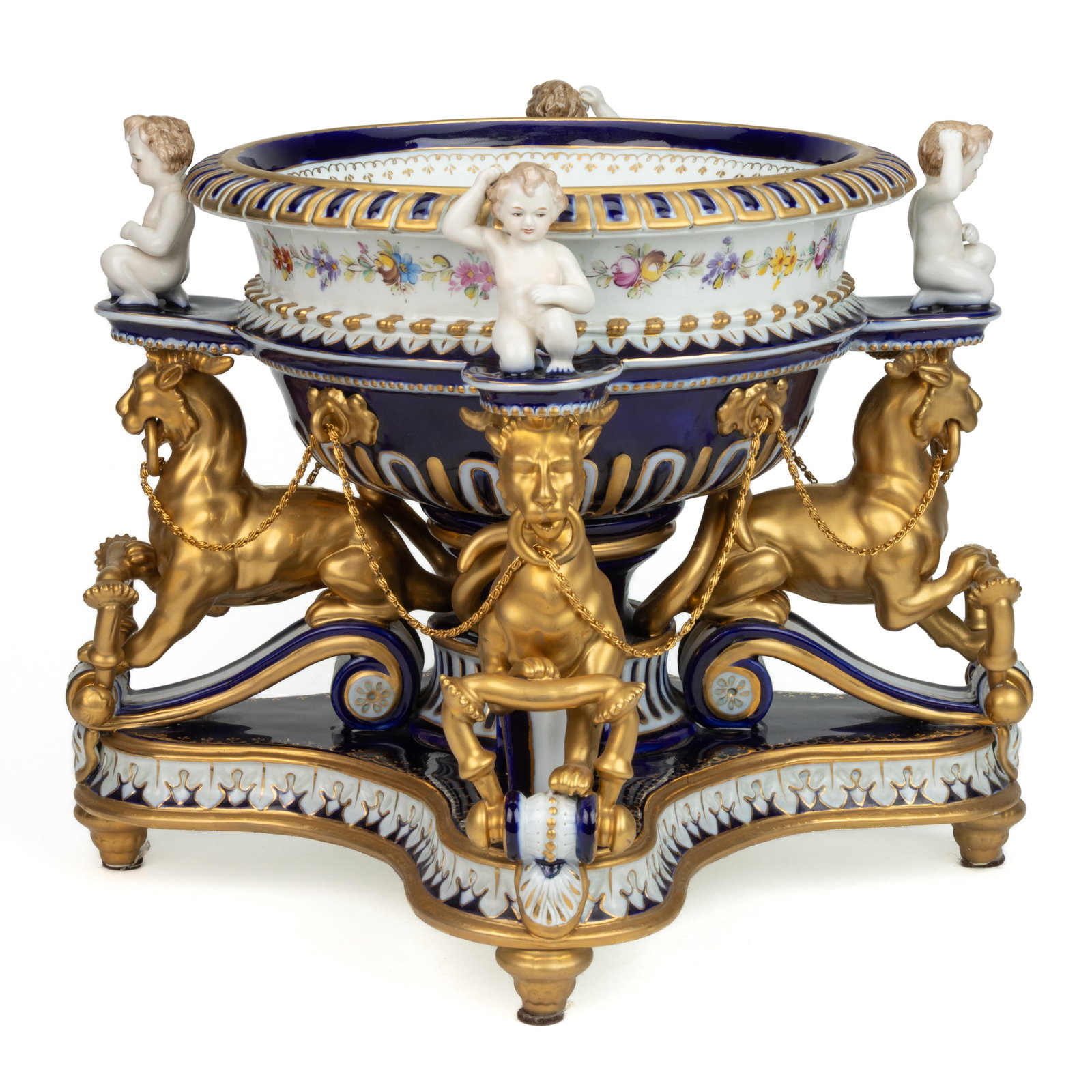 CONTINENTAL MEISSEN-STYLE PORCELAIN COBALT-DECORATED LARGE CENTERPIECE (1 of 3)