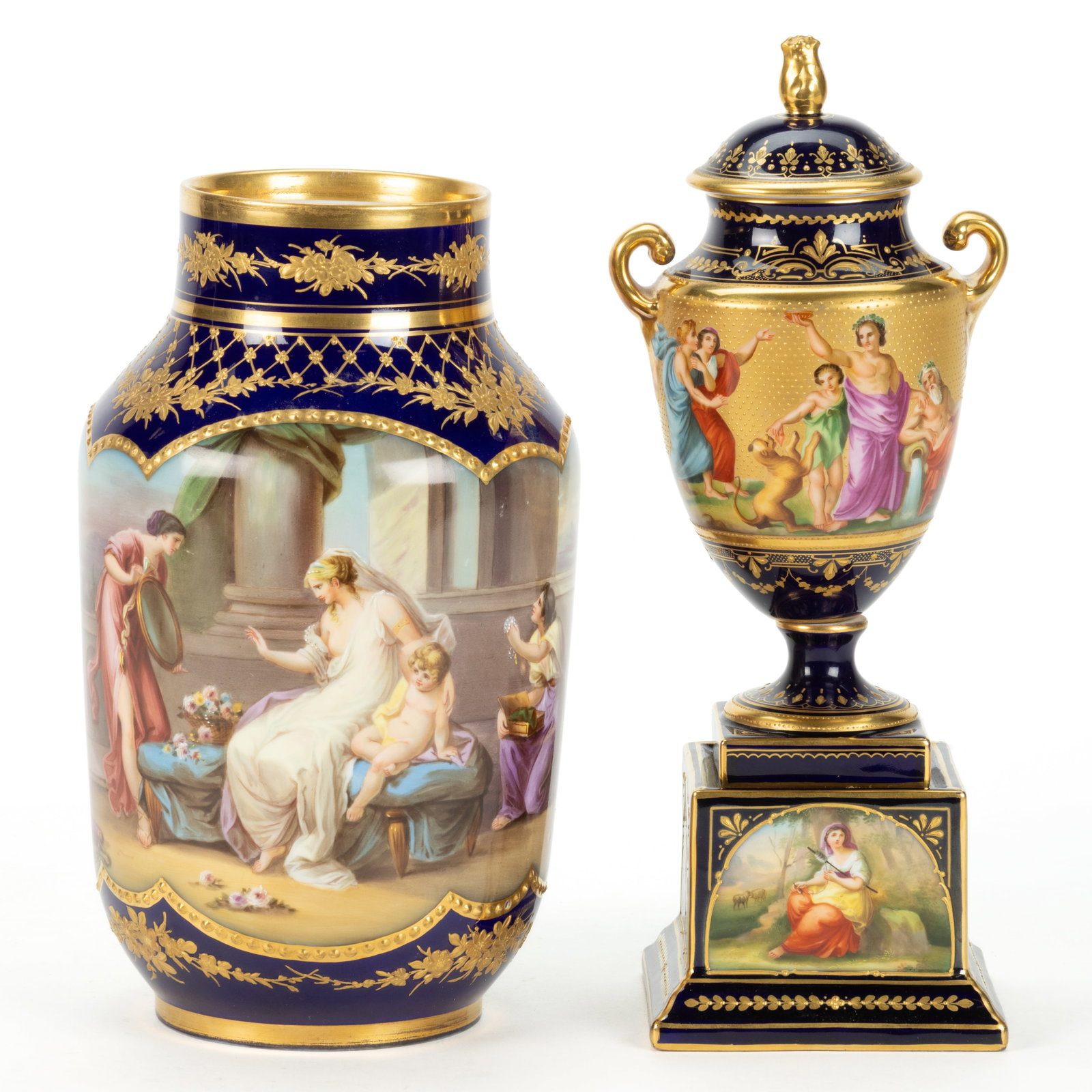 CONTINENTAL PORCELAIN COBALT-DECORATED HAND-PAINTED ARTICLES, LOT OF TWO (1 of 5)