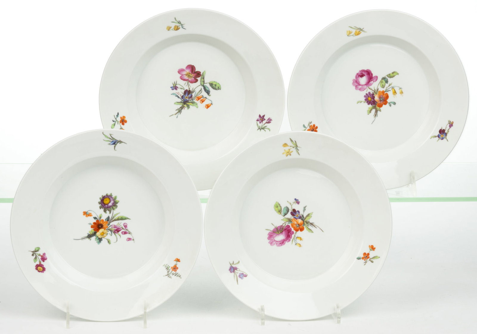 GERMAN KPM HAND-PAINTED PORCELAIN SOUP PLATES, LOT OF FOUR (1 of 2)