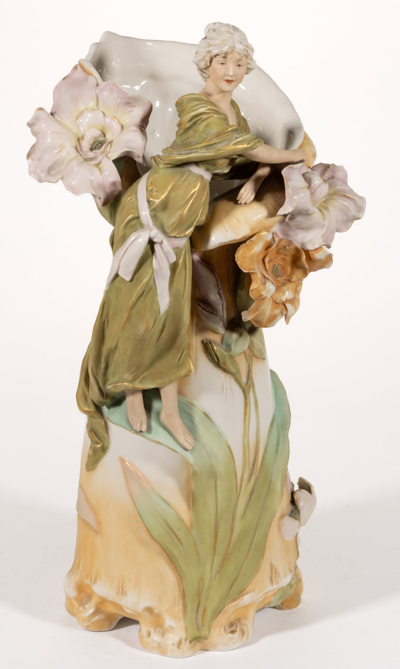 BOHEMIAN ROYAL DUX ART NOUVEAU PORCELAIN LARGE FIGURAL VASE (1 of 5)