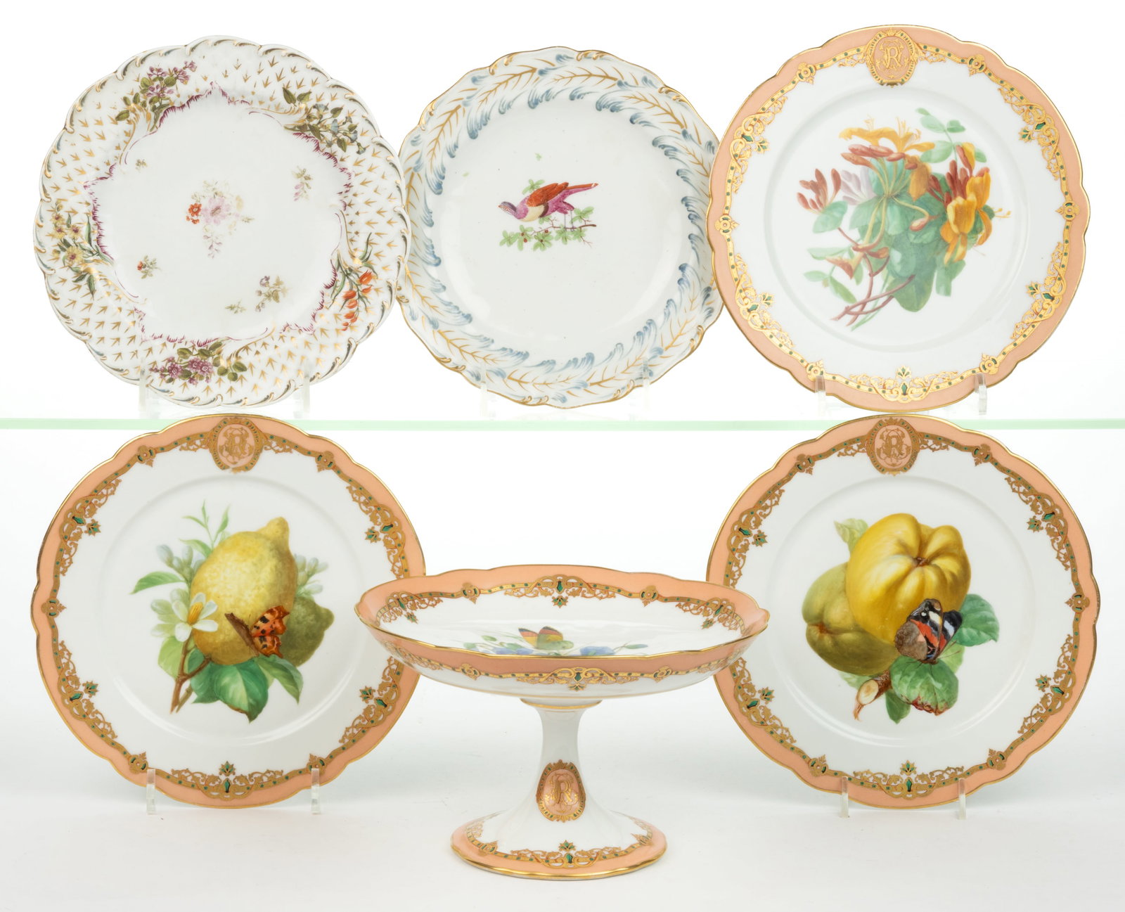 EUROPEAN PORCELAIN HAND-PAINTED TABLE ARTICLES, LOT OF SIX (1 of 3)