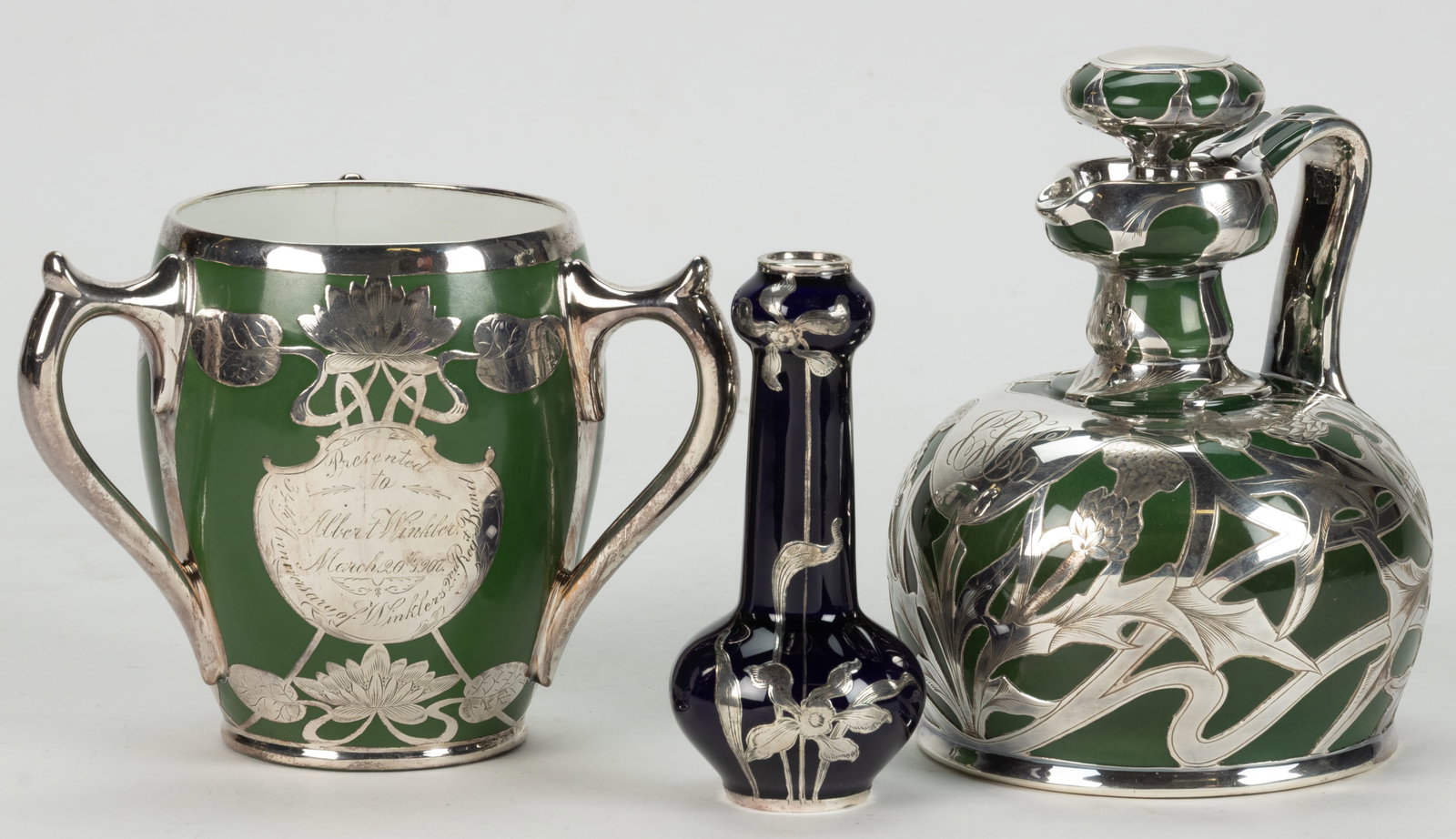 AMERICAN LENOX AND OTHER PORCELAIN SILVER-OVERLAY ARTICLES, LOT OF THREE (1 of 2)