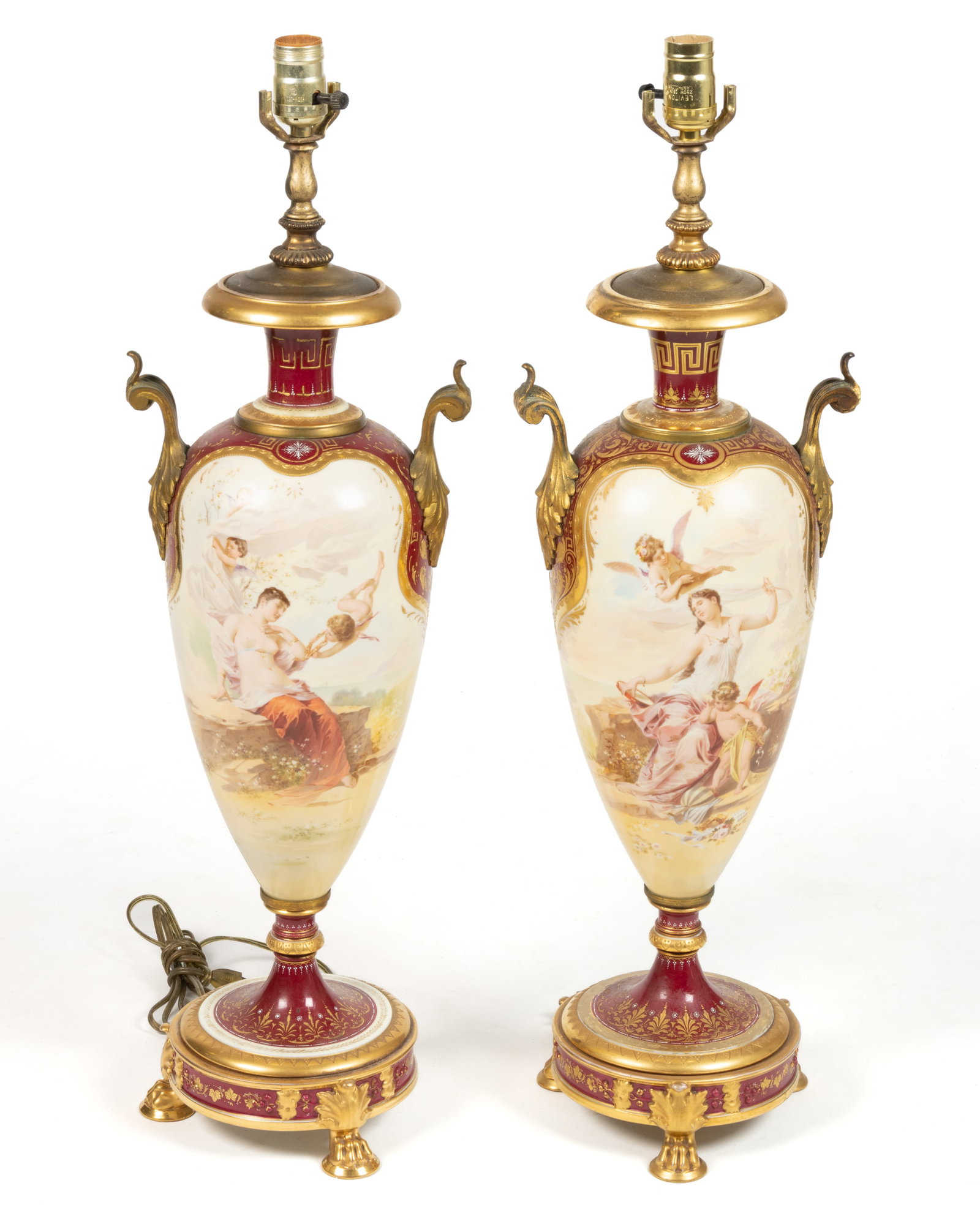 CONTINENTAL ROYAL VIENNA PORCELAIN ELECTRIC TABLE URN LAMP PAIR (1 of 4)