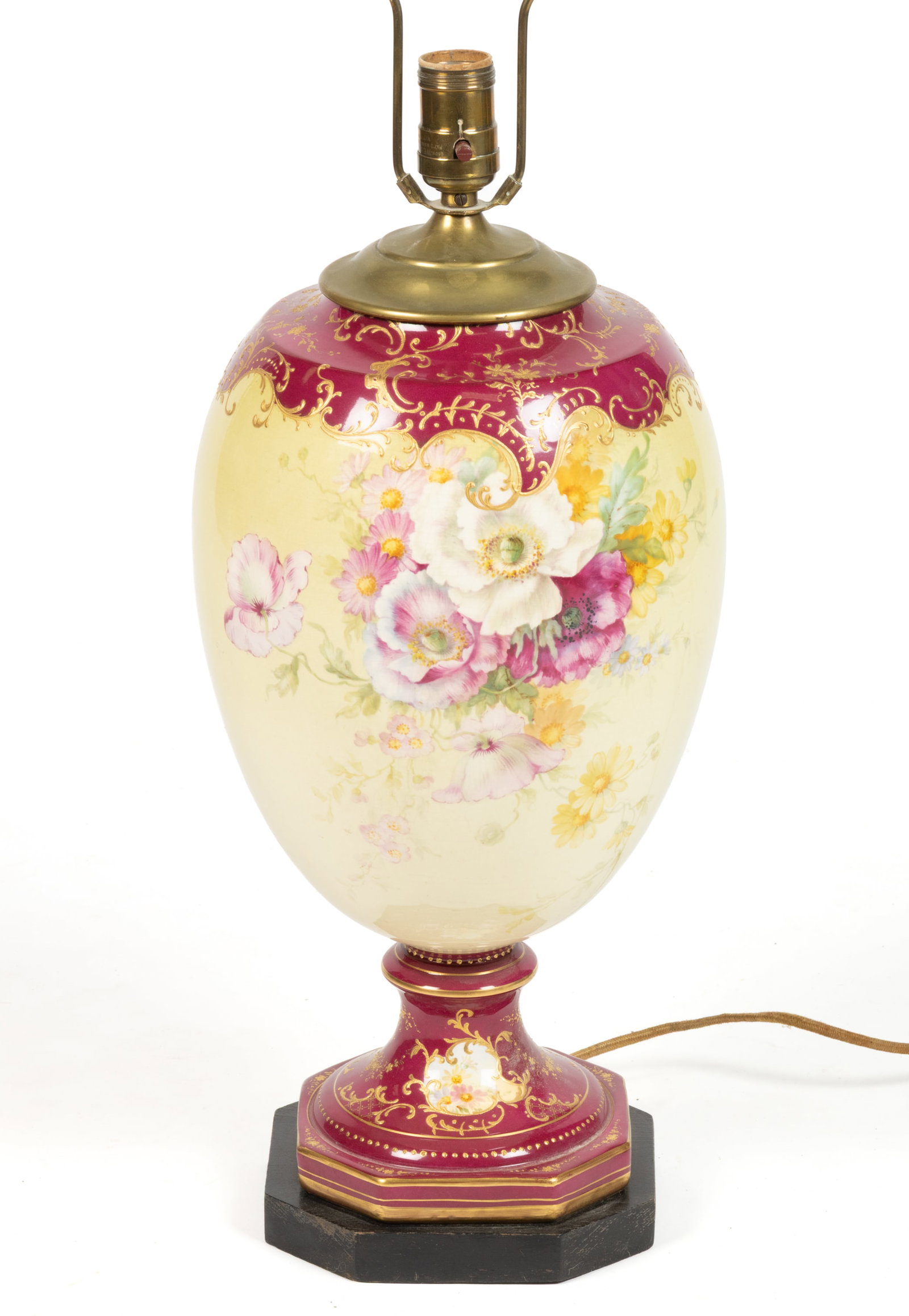 CONTINENTAL PORCELAIN HAND-PAINTED FLORAL MOTIF ELECTRIC TABLE URN LAMP (1 of 5)