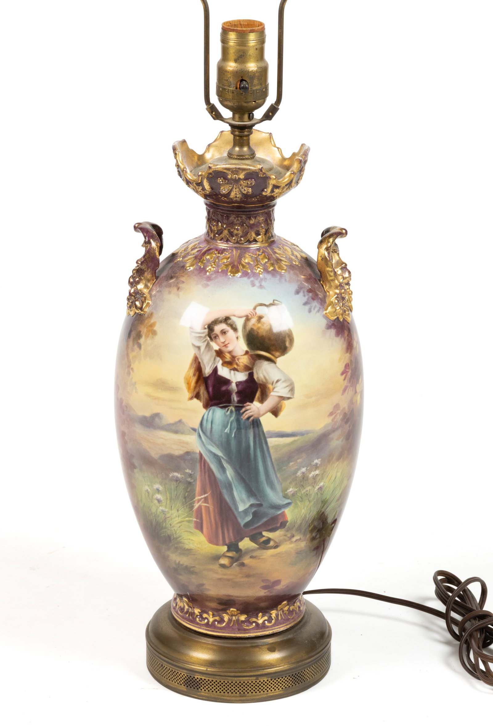 GERMAN ROYAL BONN HAND-PAINTED PORCELAIN ELECTRIC TABLE URN LAMP (1 of 4)