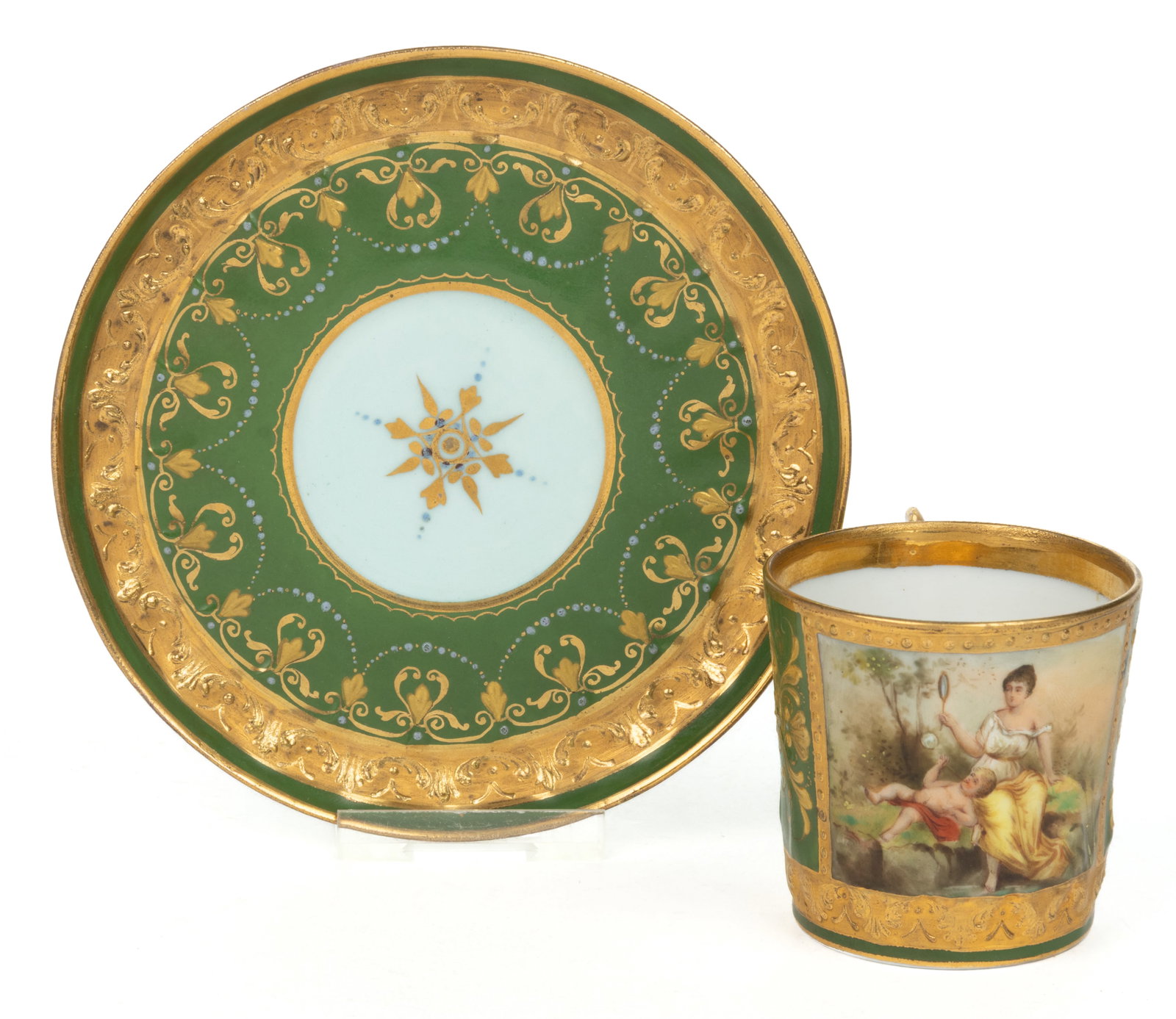 CONTINENTAL ROYAL VIENNA PORCELAIN HAND-PAINTED DEMITASSE CUP AND SAUCER SET (1 of 2)