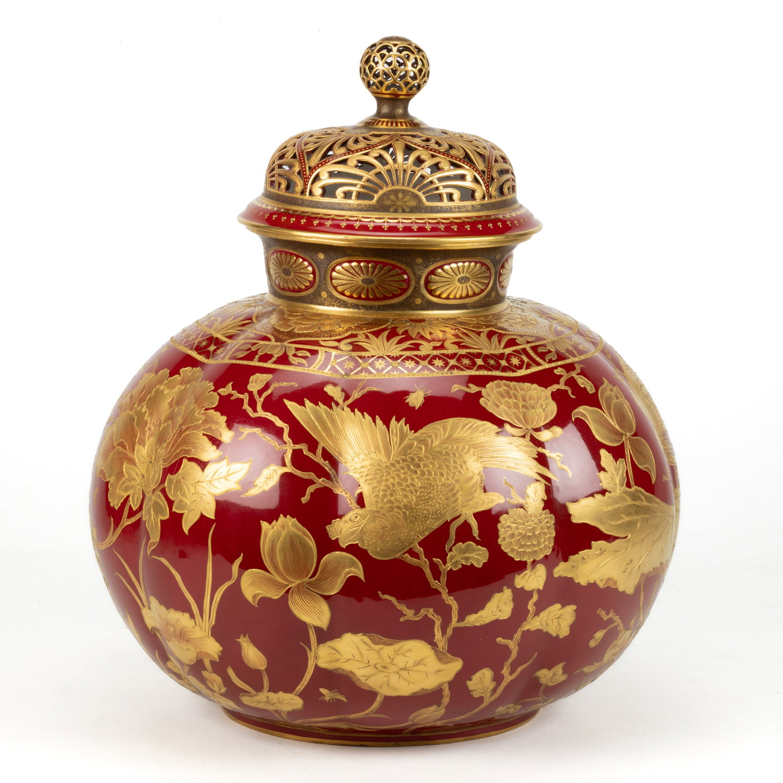 ENGLISH ROYAL CROWN DERBY PORCELAIN AESTHETIC MOVEMENT LARGE POTPOURRI COVERED URN (1 of 6)