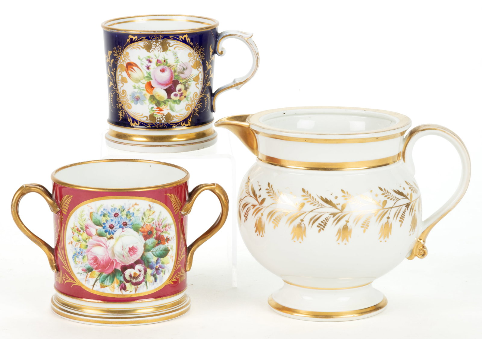 ENGLISH PORCELAIN HAND-PAINTED FLORAL MOTIF MUGS, LOT OF TWO (1 of 1)