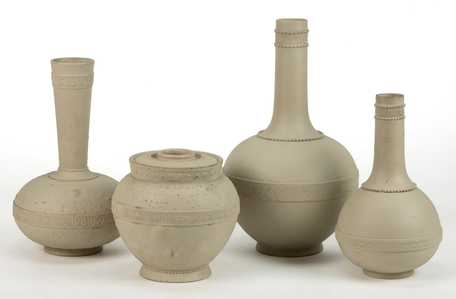 ENGLISH BEIGE STONEWARE ARTICLES, LOT OF FOUR (1 of 1)