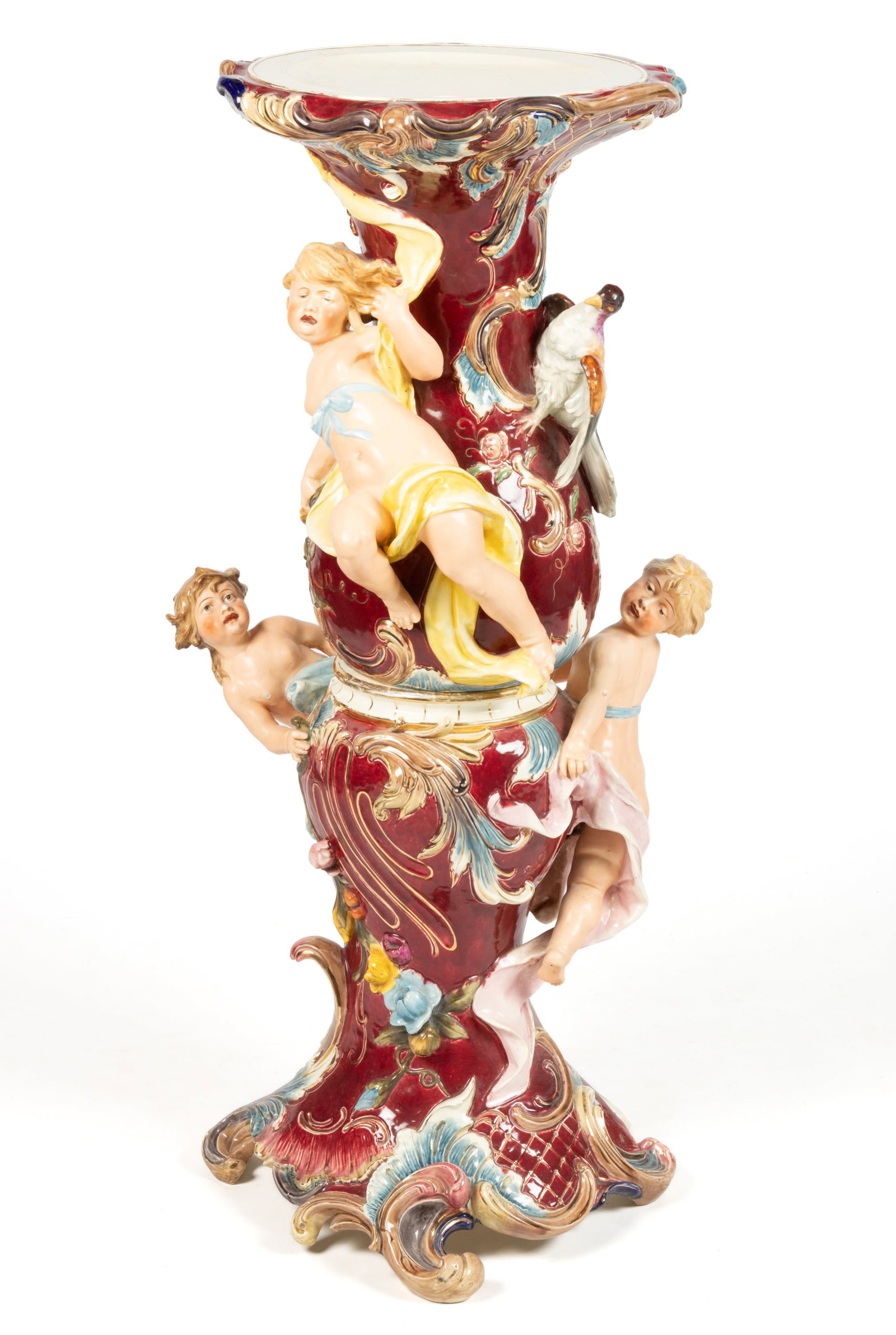 BOHEMIAN EICHWALD POTTERY MAJOLICA TWO-PART FIGURAL JARDINIERE STAND (1 of 4)