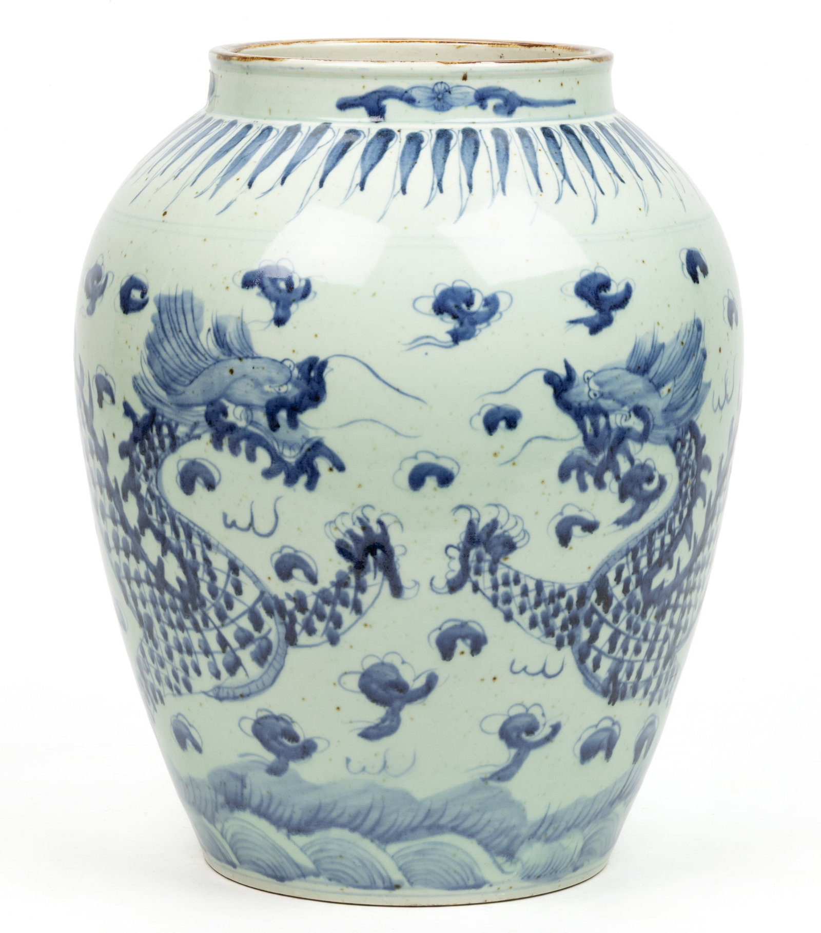 CHINESE EXPORT PORCELAIN BLUE AND WHITE LARGE JAR / VASE (1 of 6)