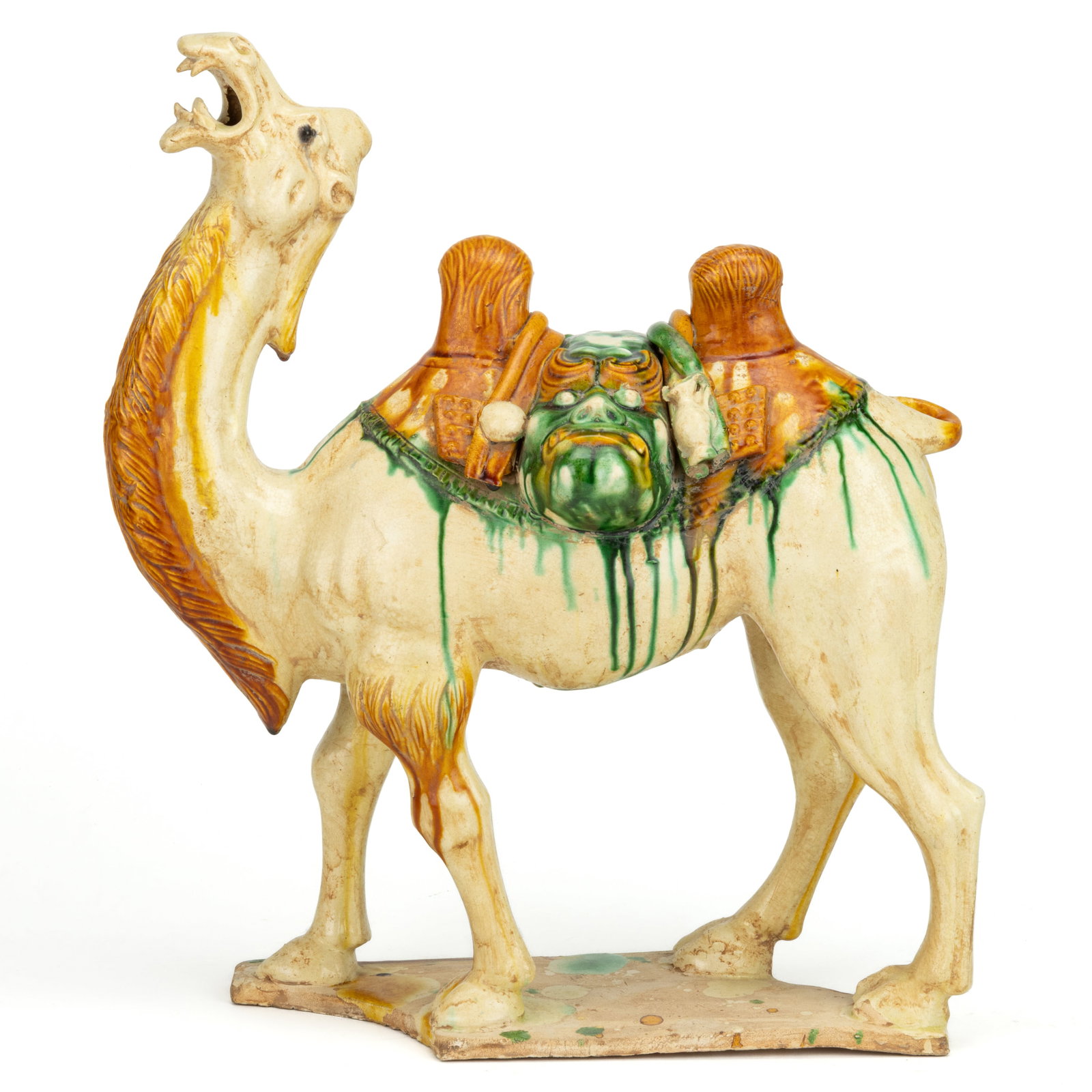 CHINESE TANG-STYLE SANCAI-GLAZED TERRACOTTA CAMEL FIGURE (1 of 5)