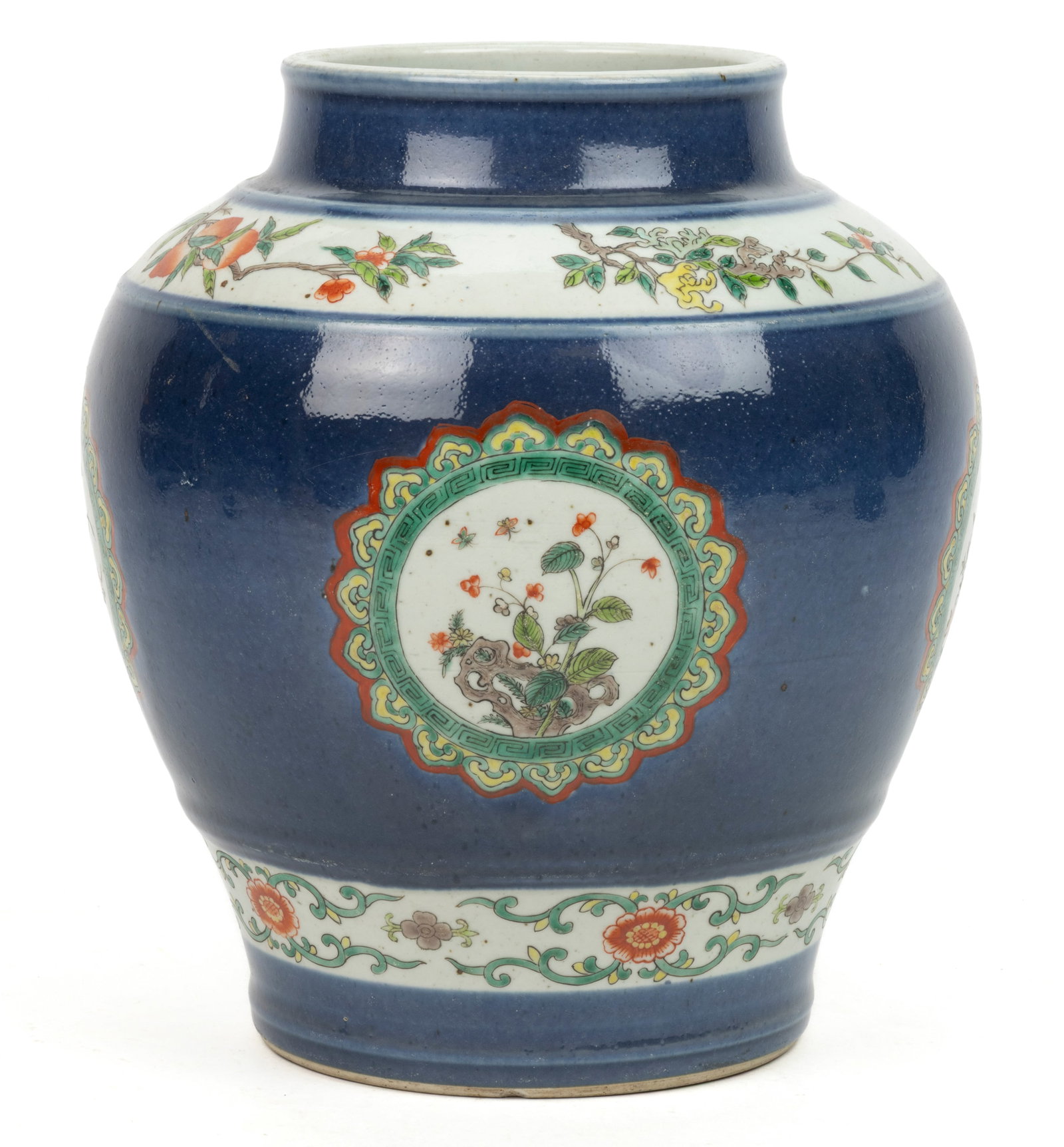 CHINESE EXPORT PORCELAIN POWDER BLUE FAMILLE VERTE JAR / VASE (1 of 6)