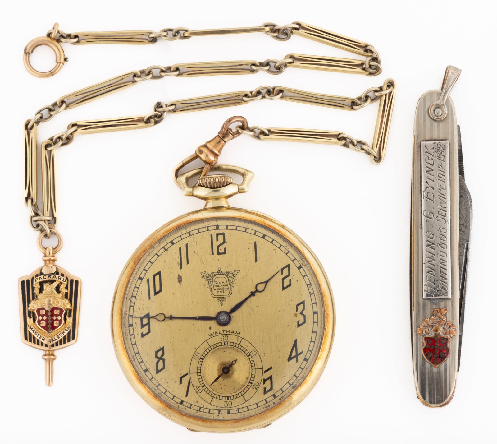 PACKARD MOTOR CAR CO. PRESENTATION WALTHAM 14K YELLOW GOLD-CASED 17-JEWEL POCKET WATCH WITH 14K GOLD (1 of 10)
