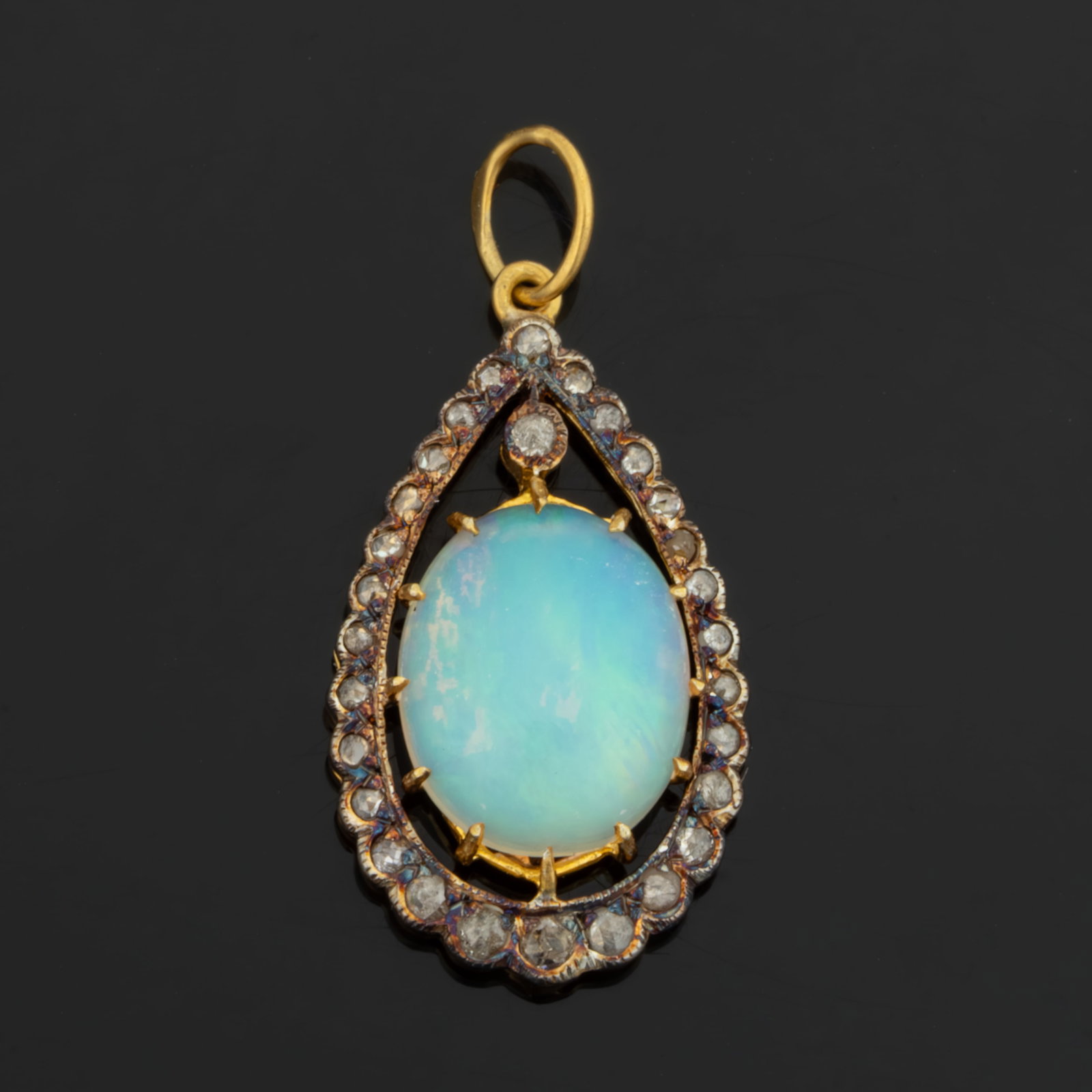 CONTEMPORARY 14K YELLOW GOLD-ACCENTED, STERLING SILVER, DIAMOND, AND OPAL / OPAL-TYPE PENDANT (1 of 1)
