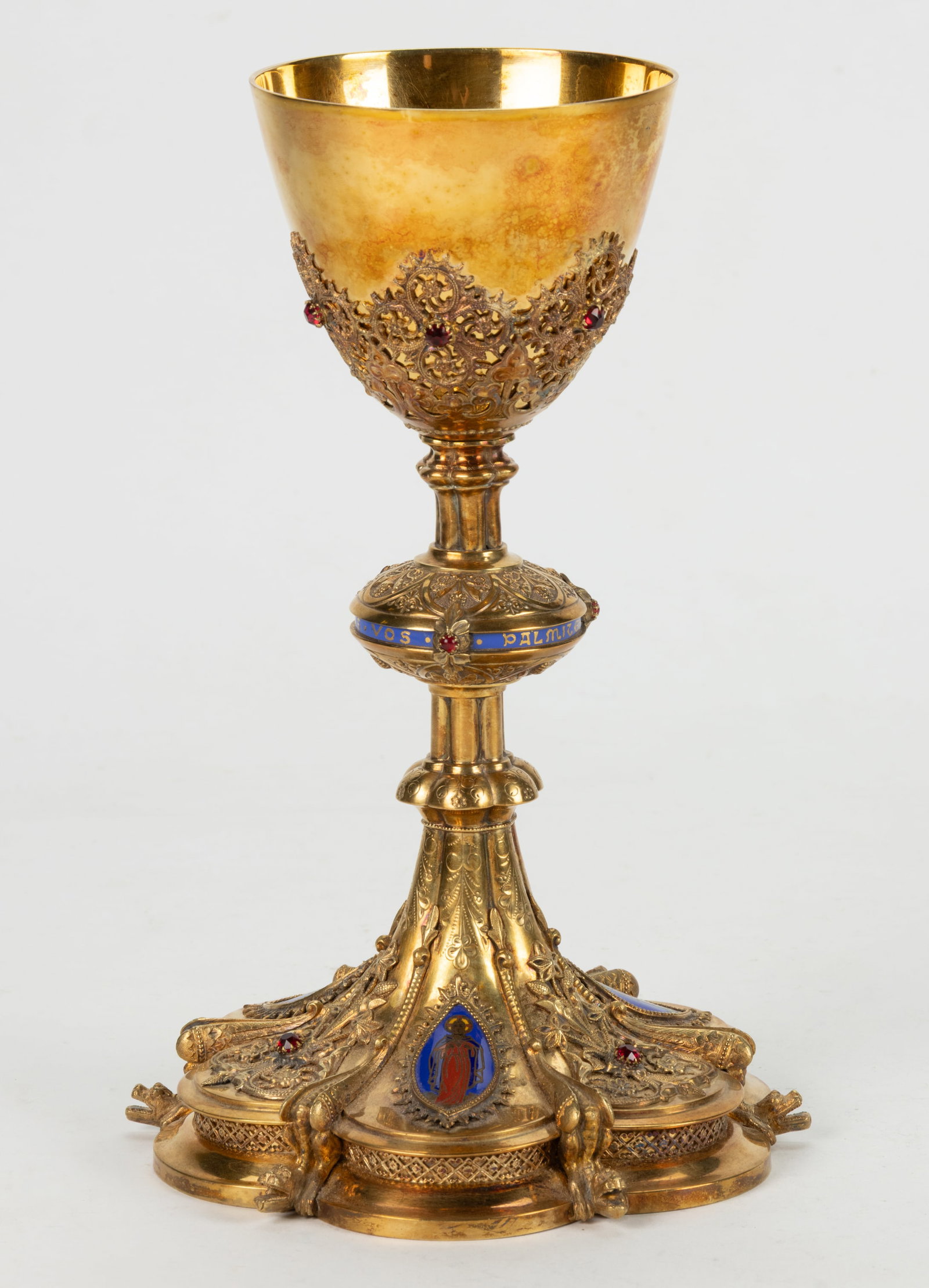 FRENCH GILT AND ENAMELED 0.950 SILVER COMMUNION CHALICE (1 of 3)