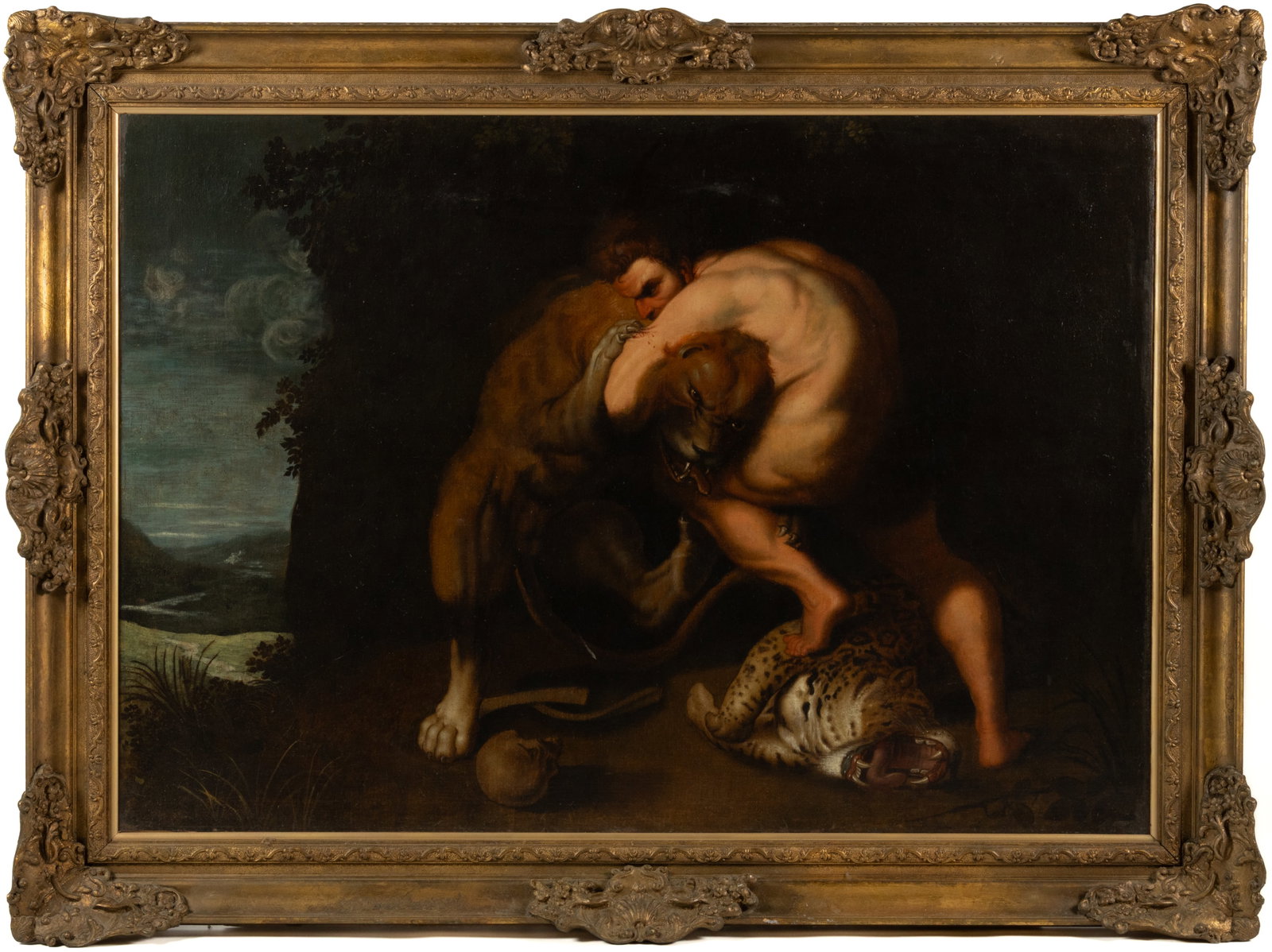AFTER PETER PAUL RUBENS (FLEMISH, 1577-1640) "HERCULES AND THE NEMEAN LION" VERY LARGE OLD (1 of 4)