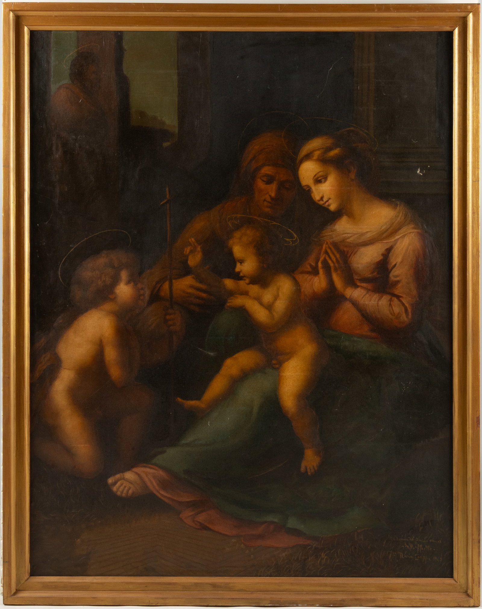 AFTER RAPHAEL (ITALIAN, 1483-1520) "MADONNA OF DIVINE LOVE" LARGE OLD MASTER PAINTING (1 of 6)