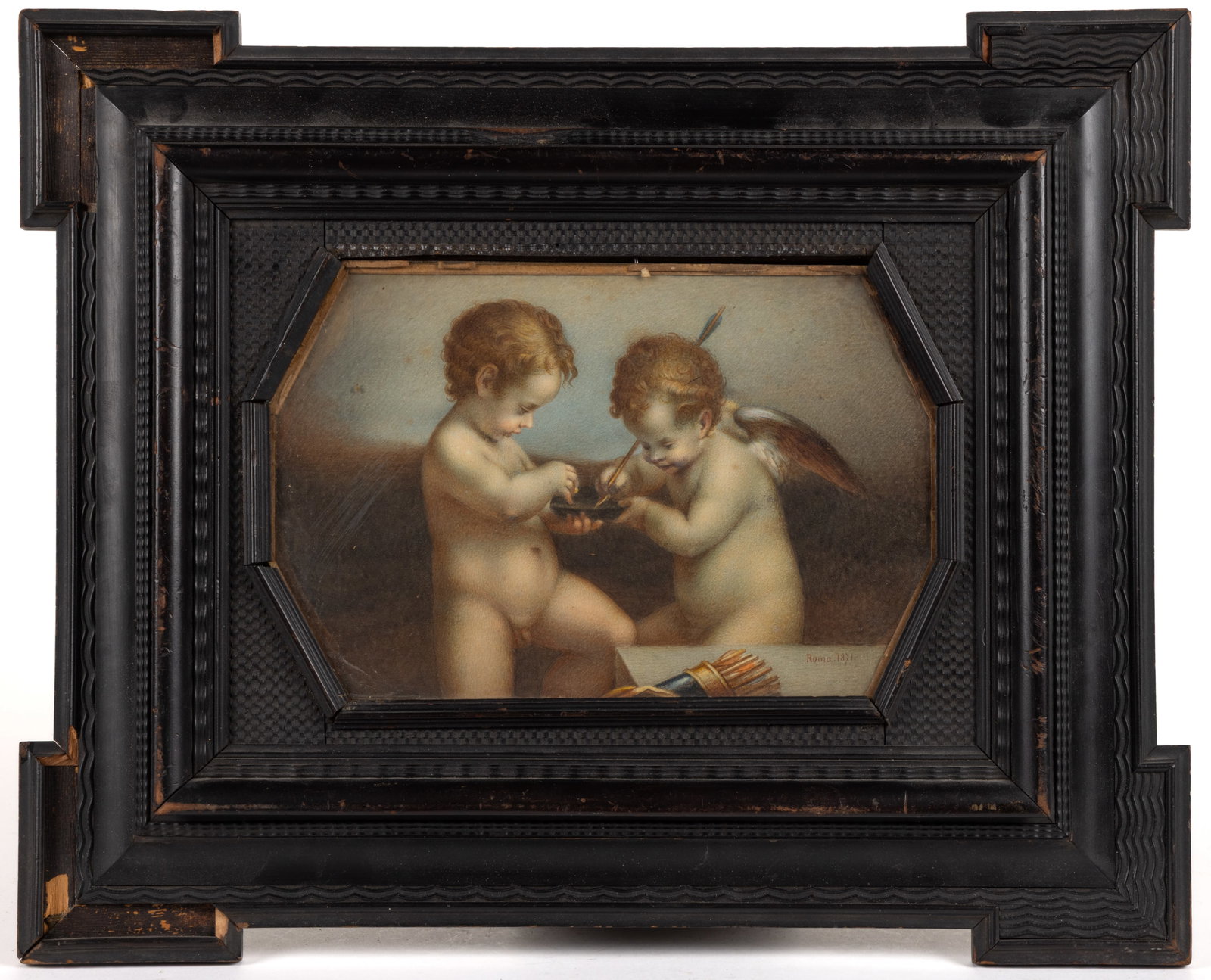 AFTER ANTONIO DA CORREGIO (ITALIAN, 1489-1534) "DANAE" PUTTI GRAND TOUR PAINTING (1 of 3)