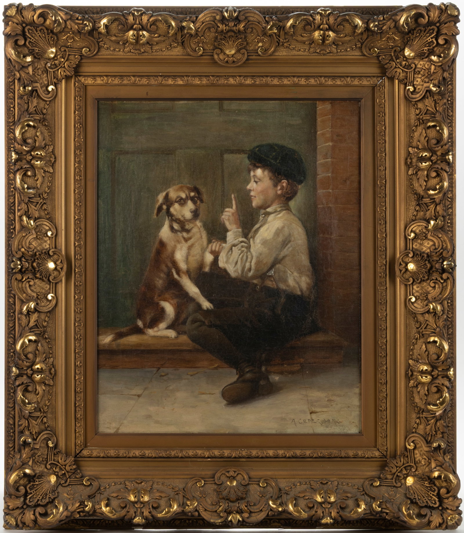 A. CEDERBERG (CONTINENTAL, 19TH / 20TH CENTURY) PORTRAIT OF A BOY AND DOG (1 of 4)